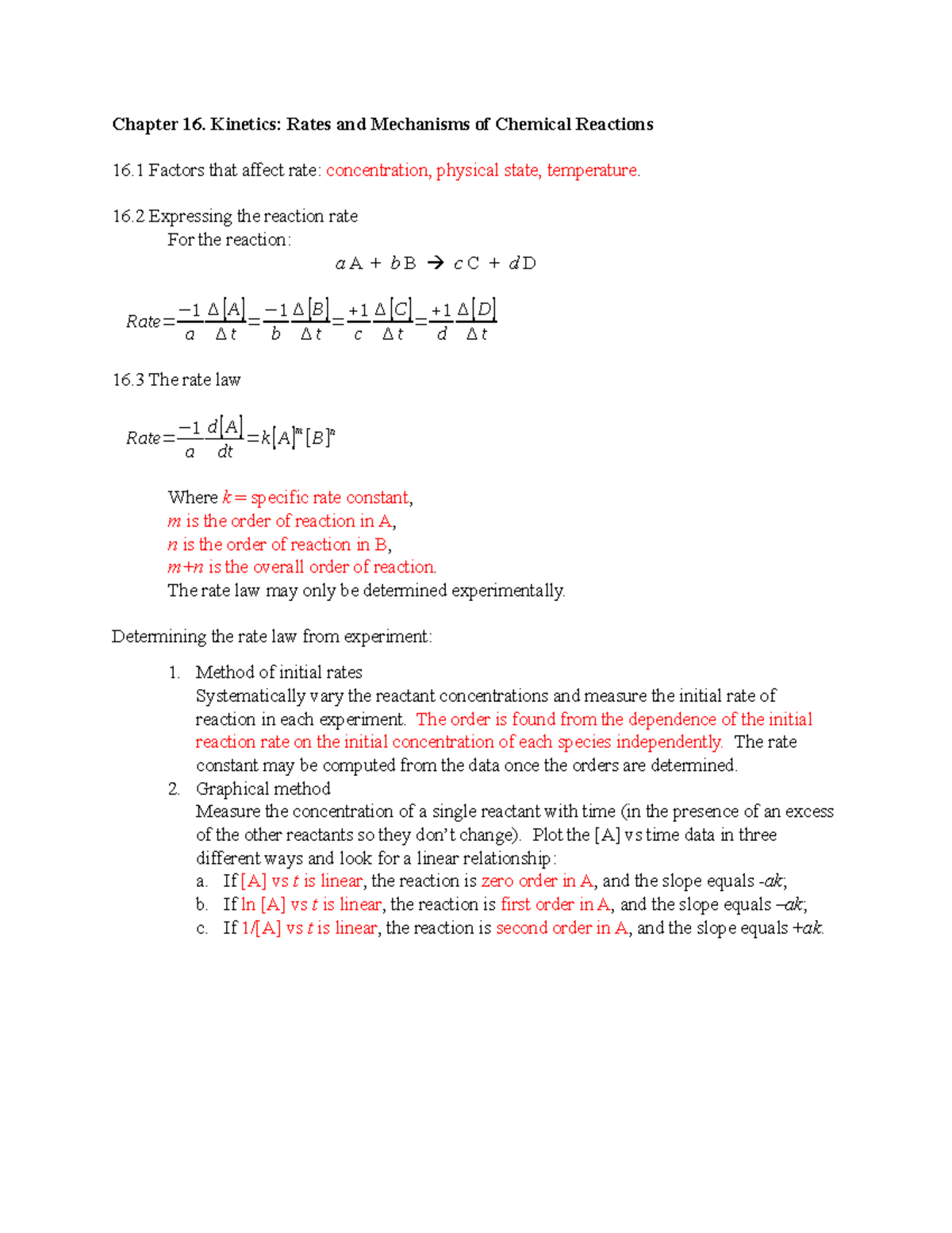 Chapter 16 Review Kinetics Of Chemical Reactions Lecture Notes Studocu