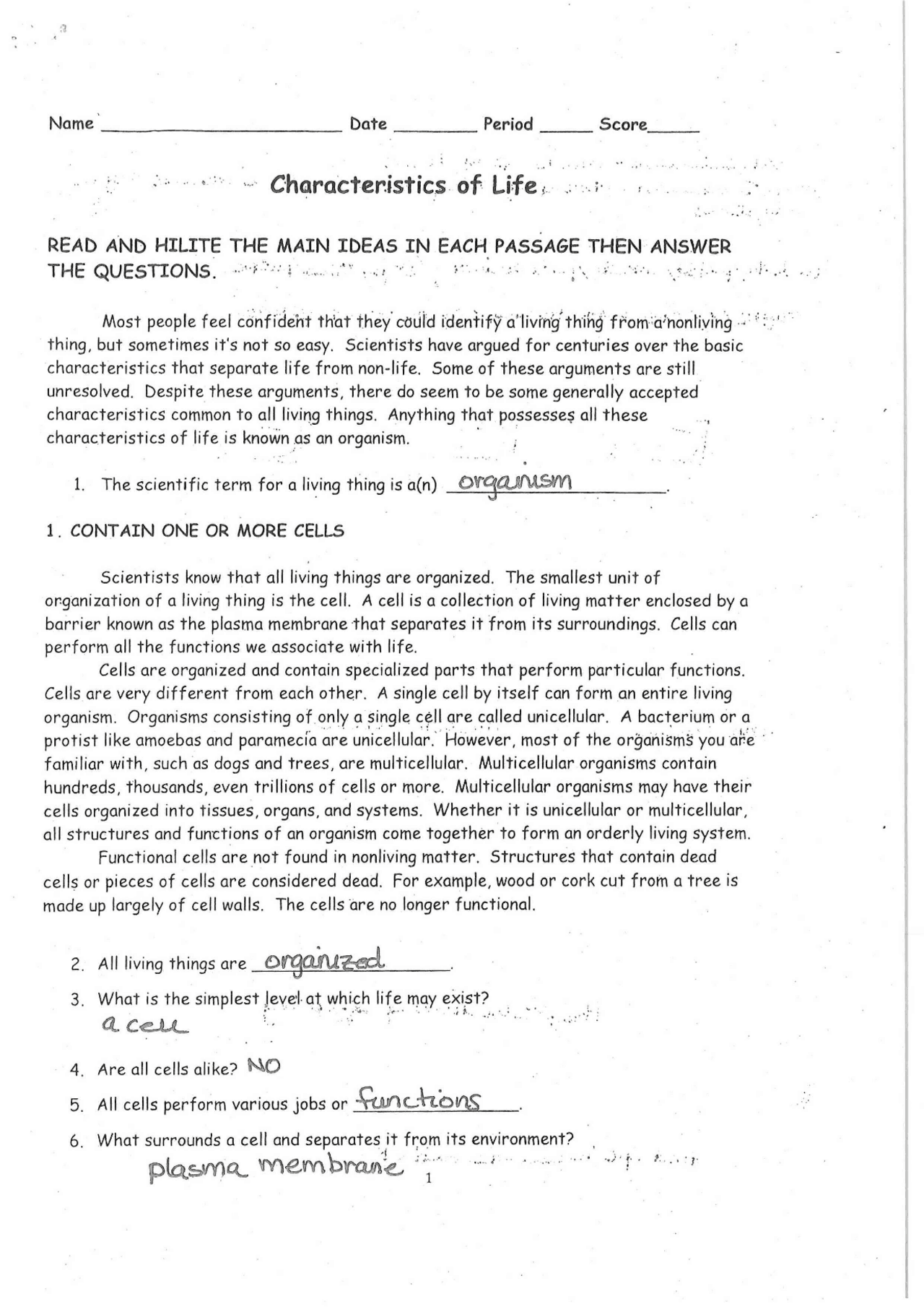 Characteristics of Life Answerpacket pdf Summaries Biology Docsity Characteristics of Life Answerpacket pdf Summaries Biology Docsity