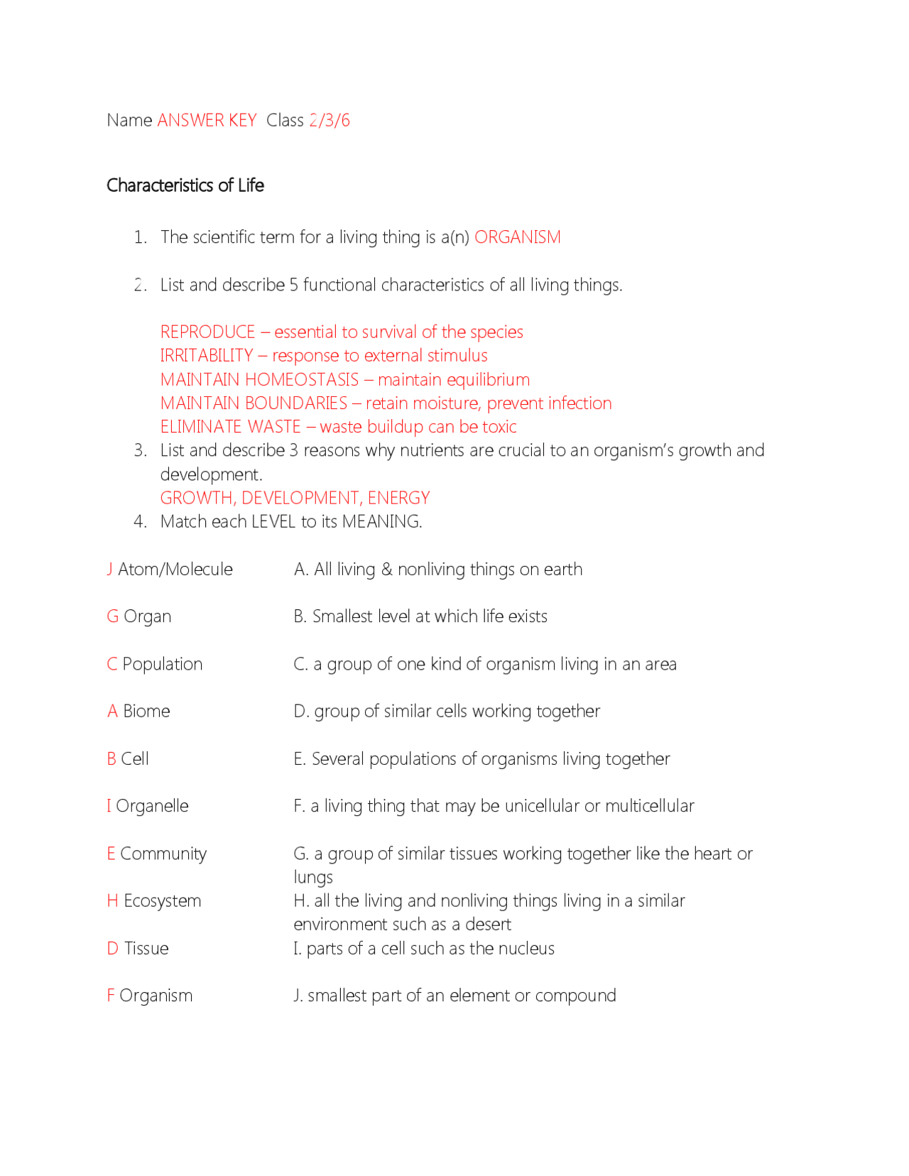 Characteristics of lifereview worksheet answer key pdf Slides Biology Docsity Characteristics of lifereview worksheet answer key pdf Slides Biology Docsity