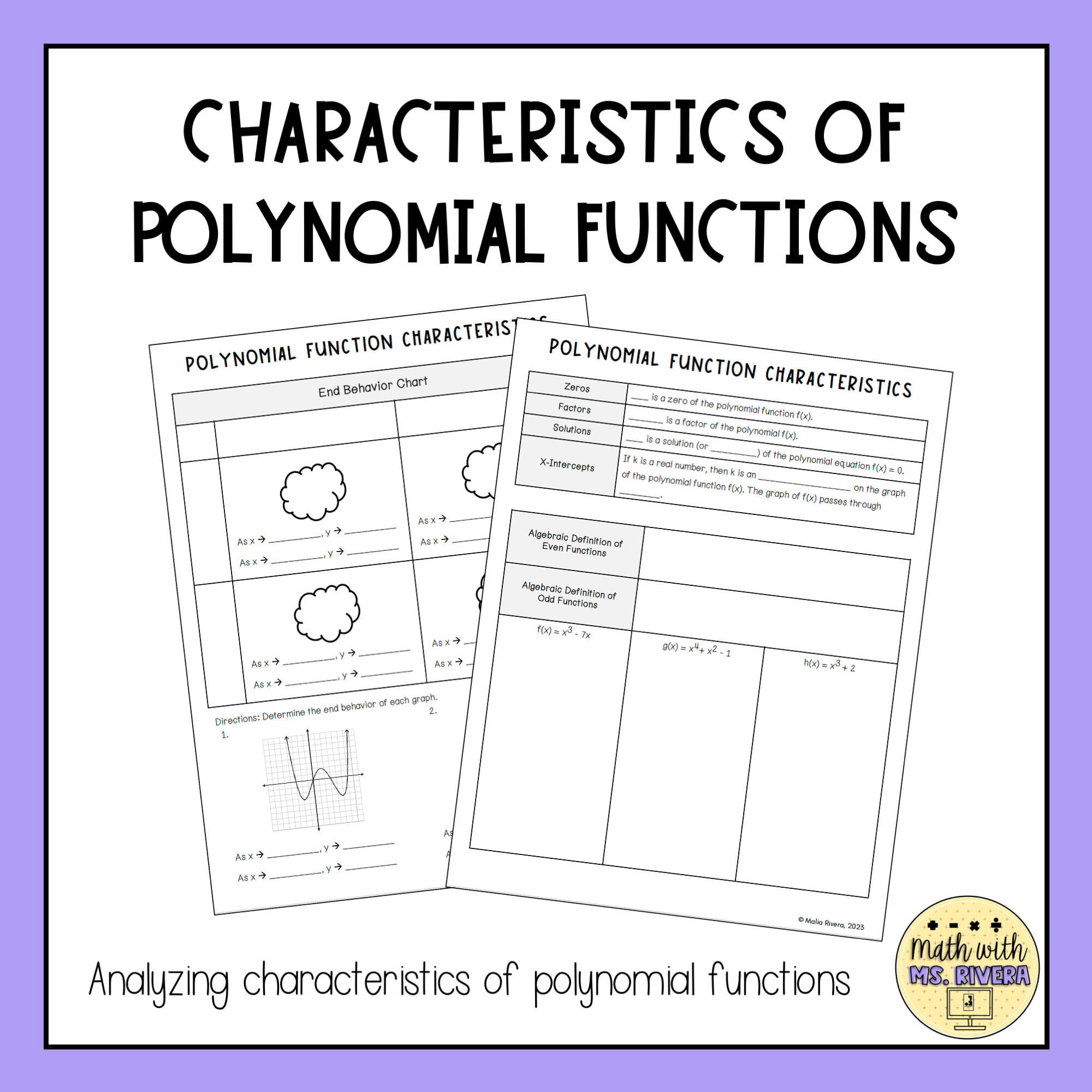 Characteristics Of Polynomial Functions Guided Notes For Algebra 2 Made By Teachers