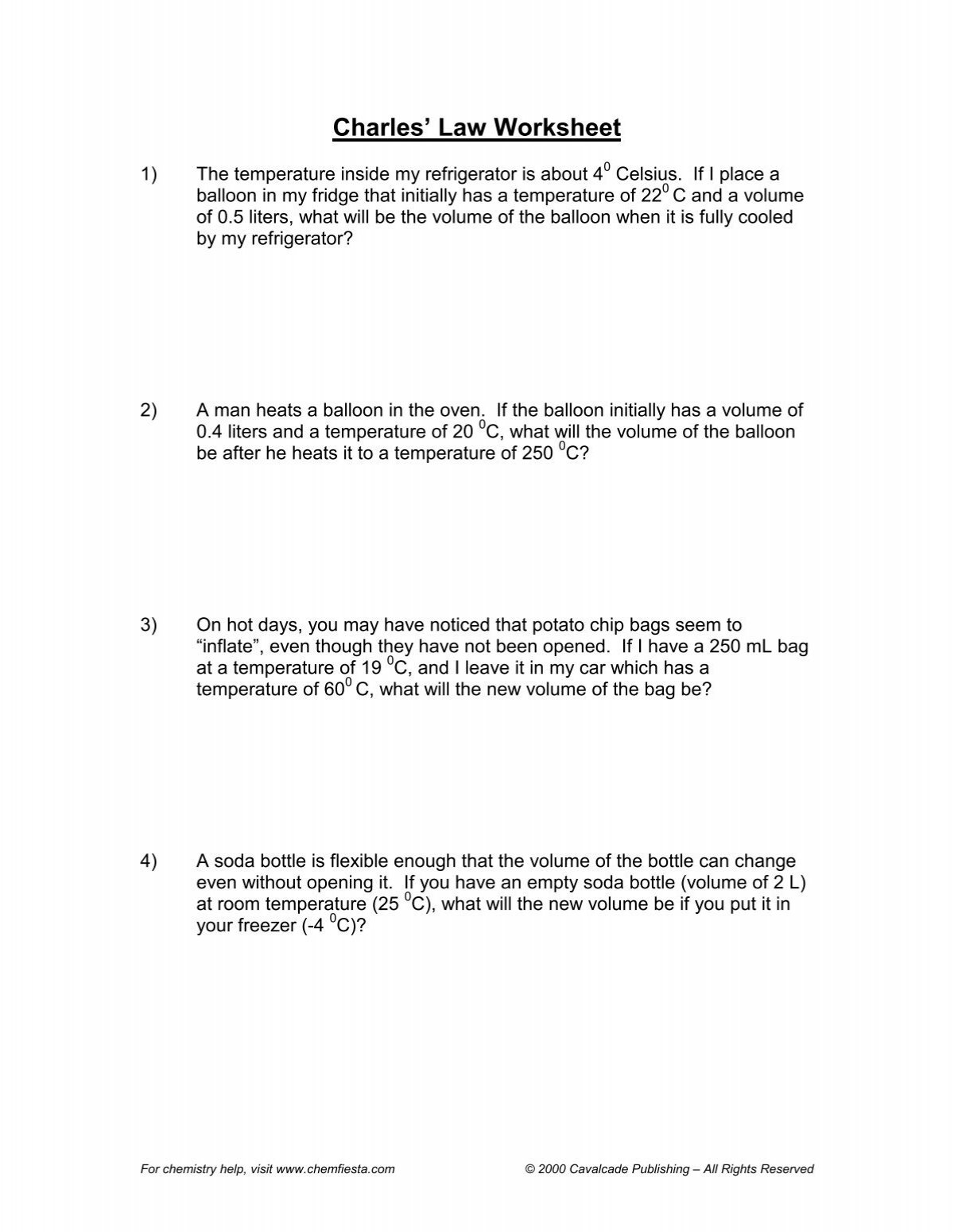 Charles Law Worksheet Charles Law Worksheet