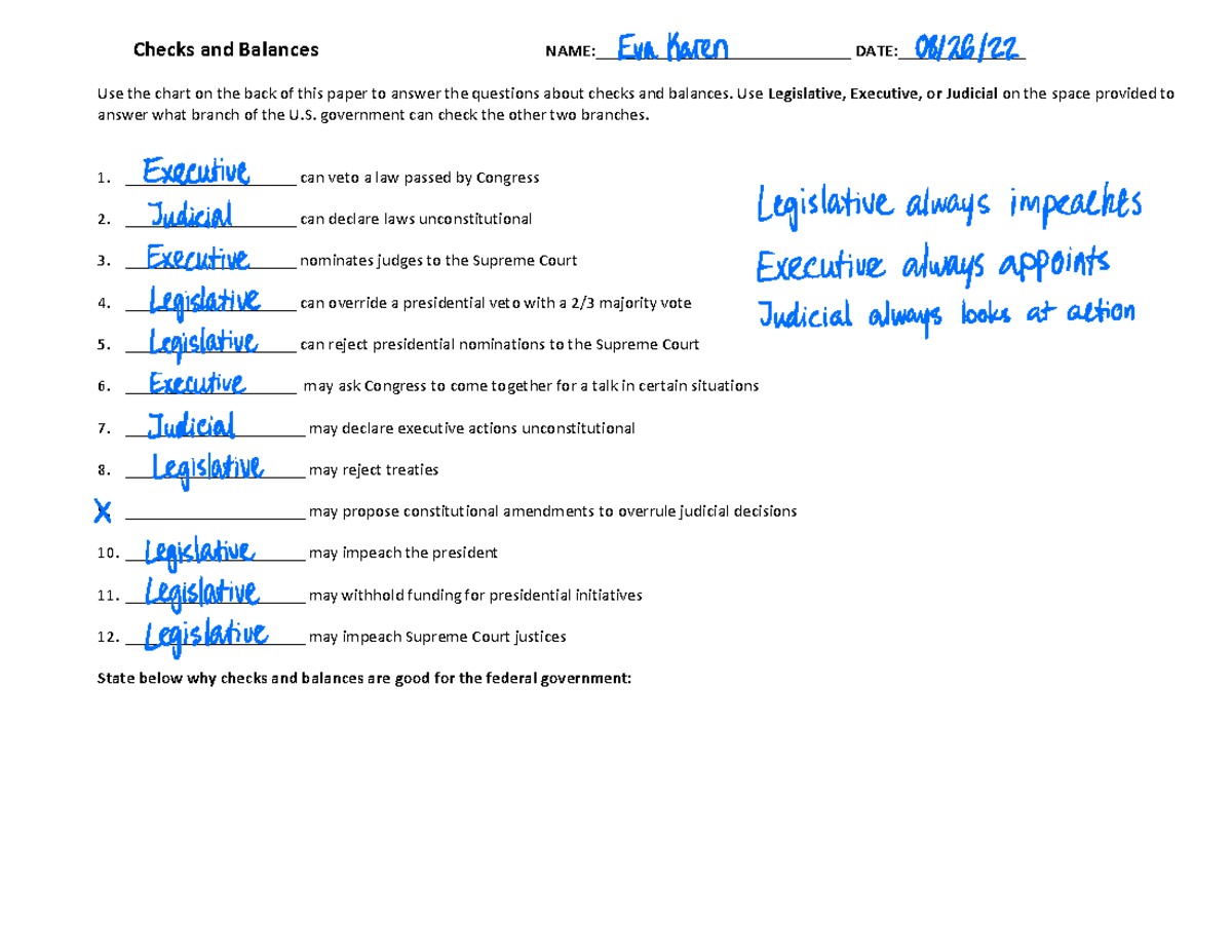 Checks And Balances Worksheet And Organizer US Gov Understanding Studocu Checks And Balances Worksheet And Organizer US Gov Understanding Studocu