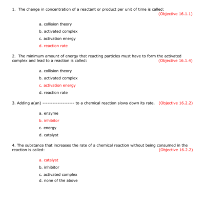 Chemical Kinetics Worksheet Reaction Rates Catalysts