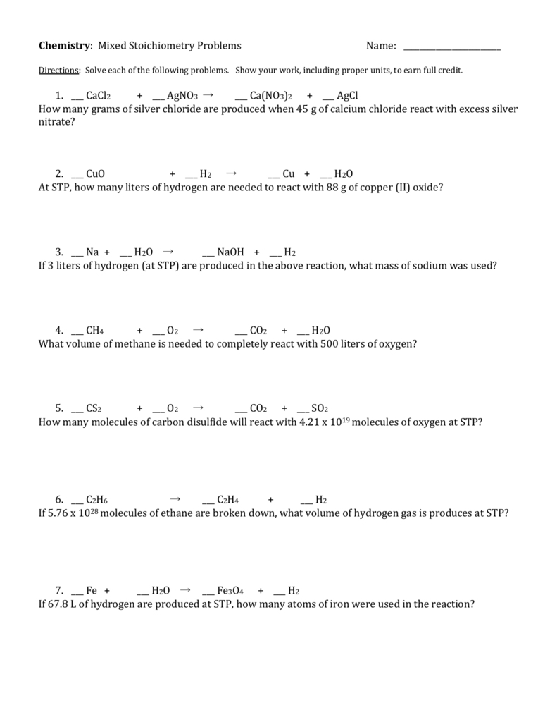 Chemistry Stoichiometry Problems Worksheet Chemistry Stoichiometry Problems Worksheet