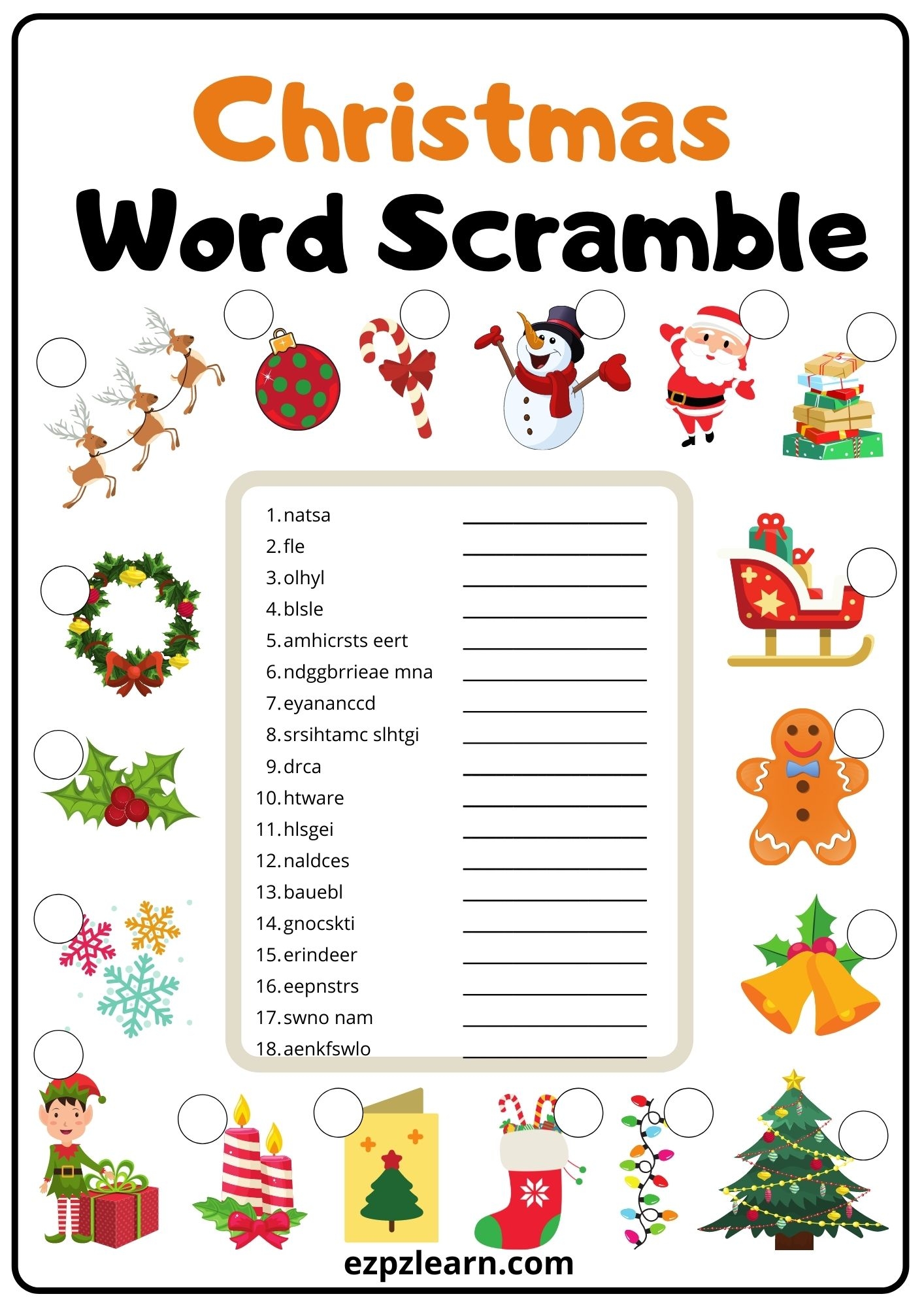 Christmas Word Scramble 2 Ezpzlearn