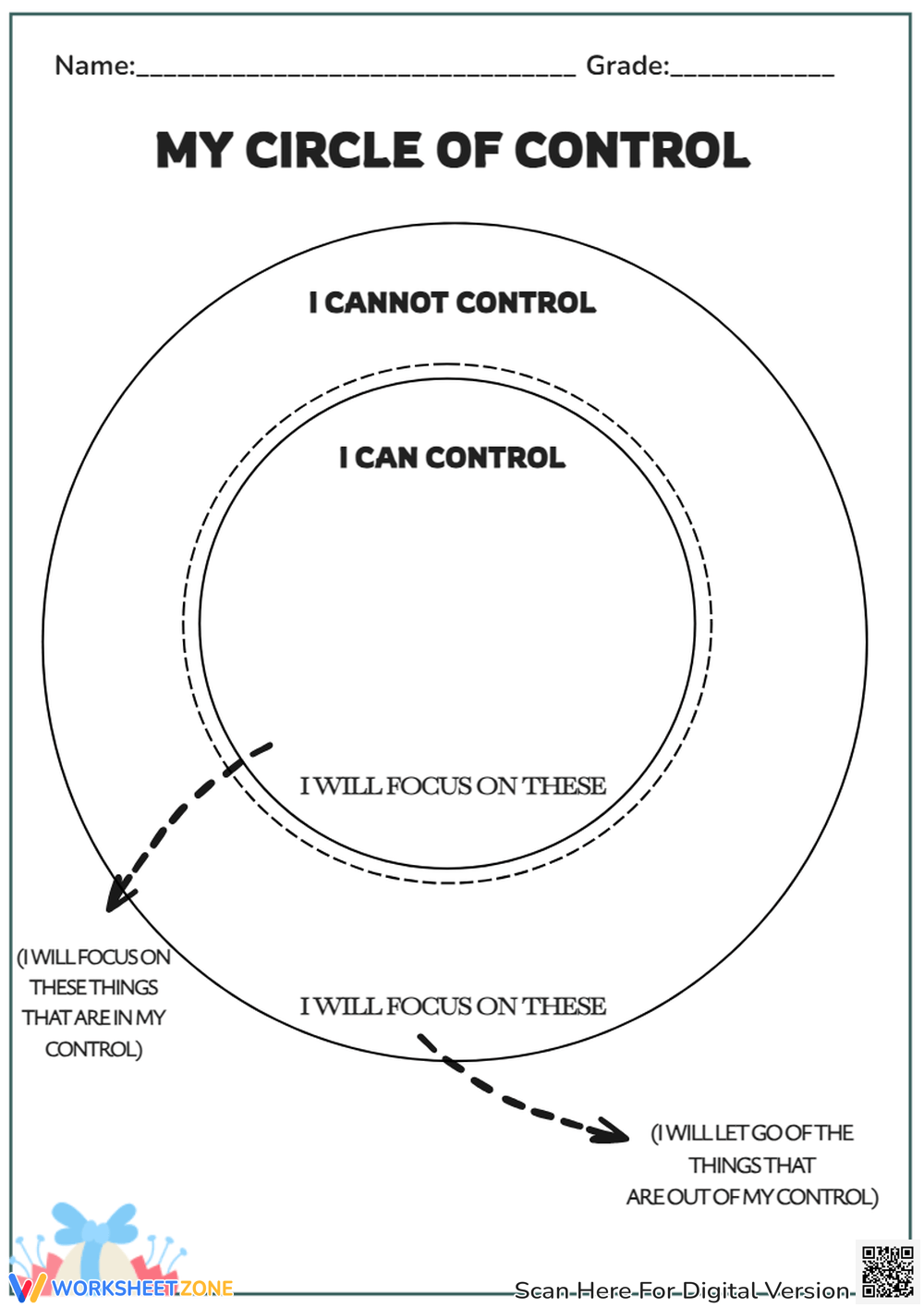 Circle Of Control Manage Your World Worksheet