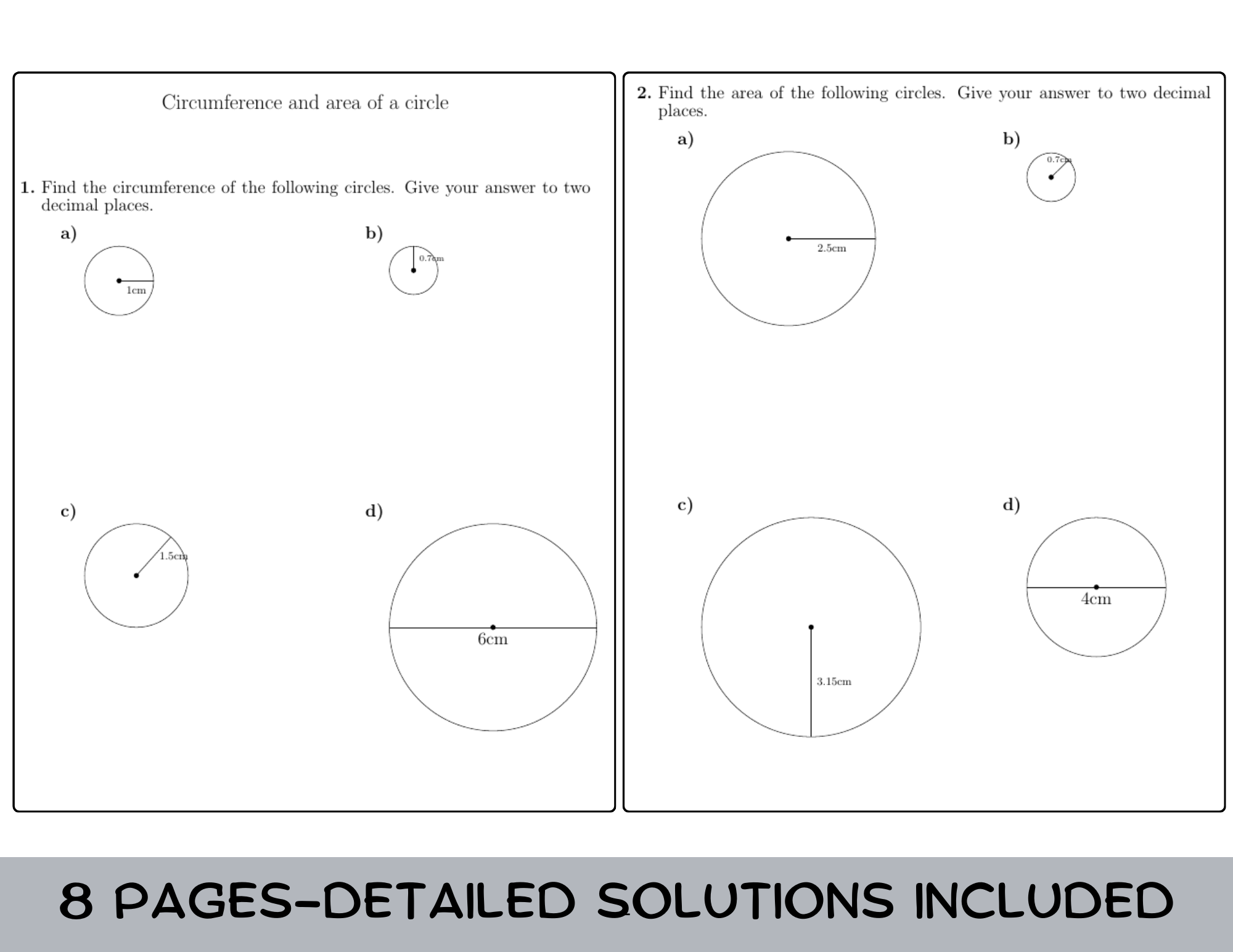 Circumference And Area Of A Circle Worksheet with Solutions Teaching Resources