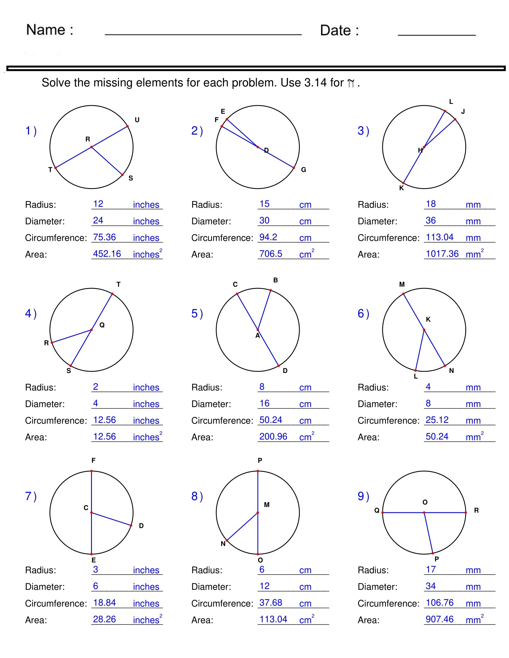 Circumference Area Radius And Diameter Circle Worksheets Made By Teachers Circumference Area Radius And Diameter Circle Worksheets Made By Teachers