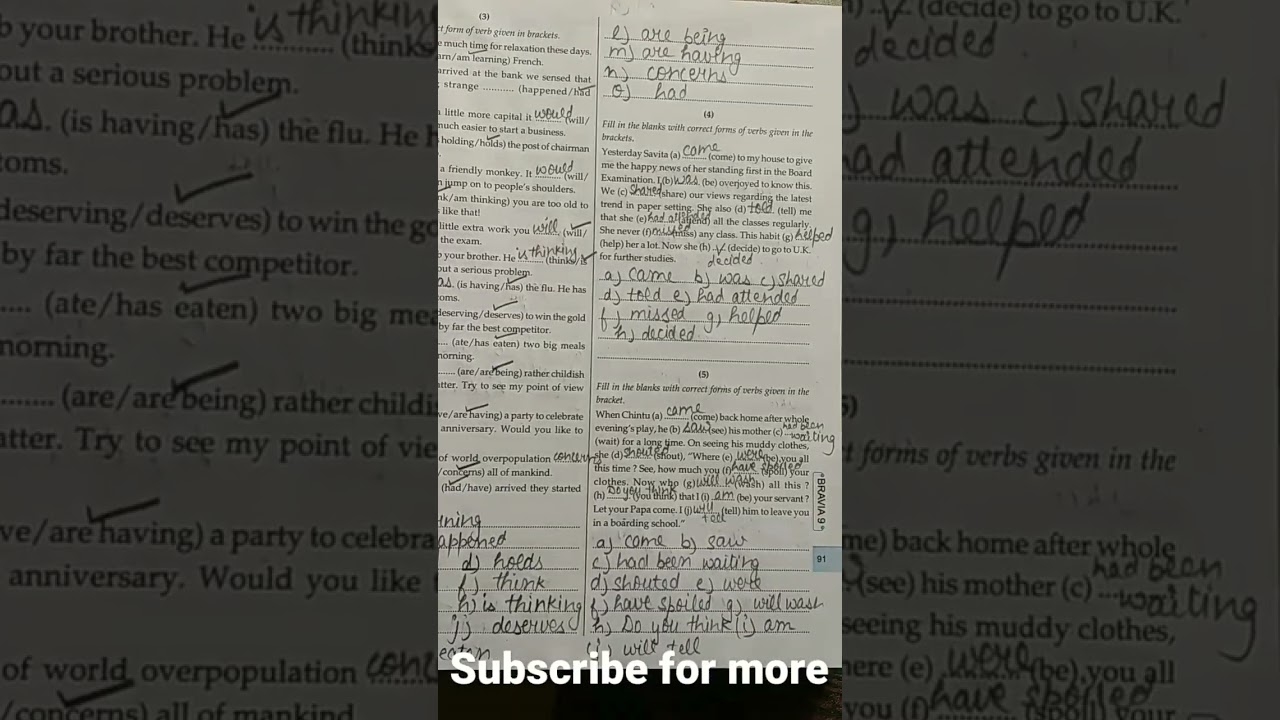 Class 9 Bravia Book Tenses Solution Subscribe For More YouTube