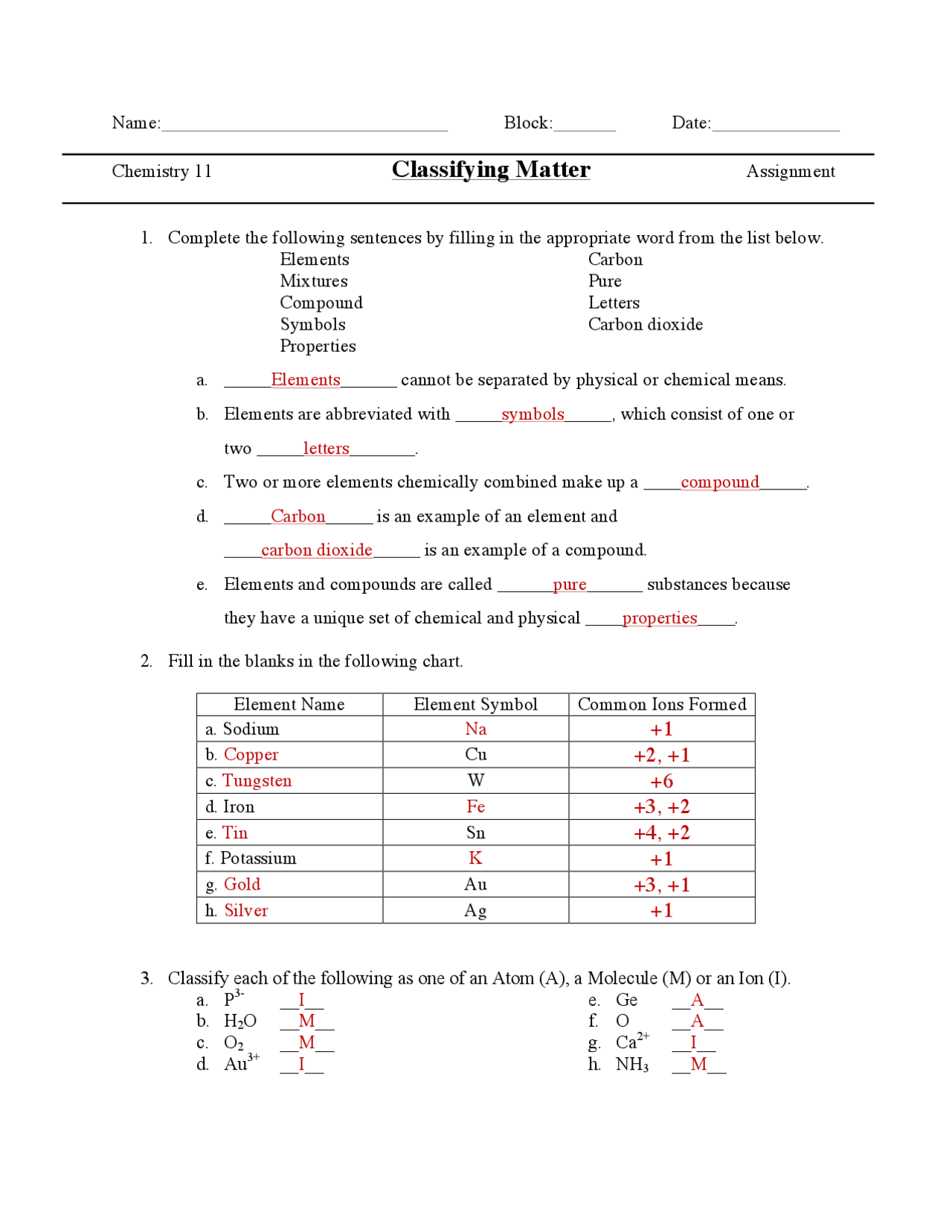 Classifying Matter Worksheet Key Slides Chemistry Docsity Worksheets Library