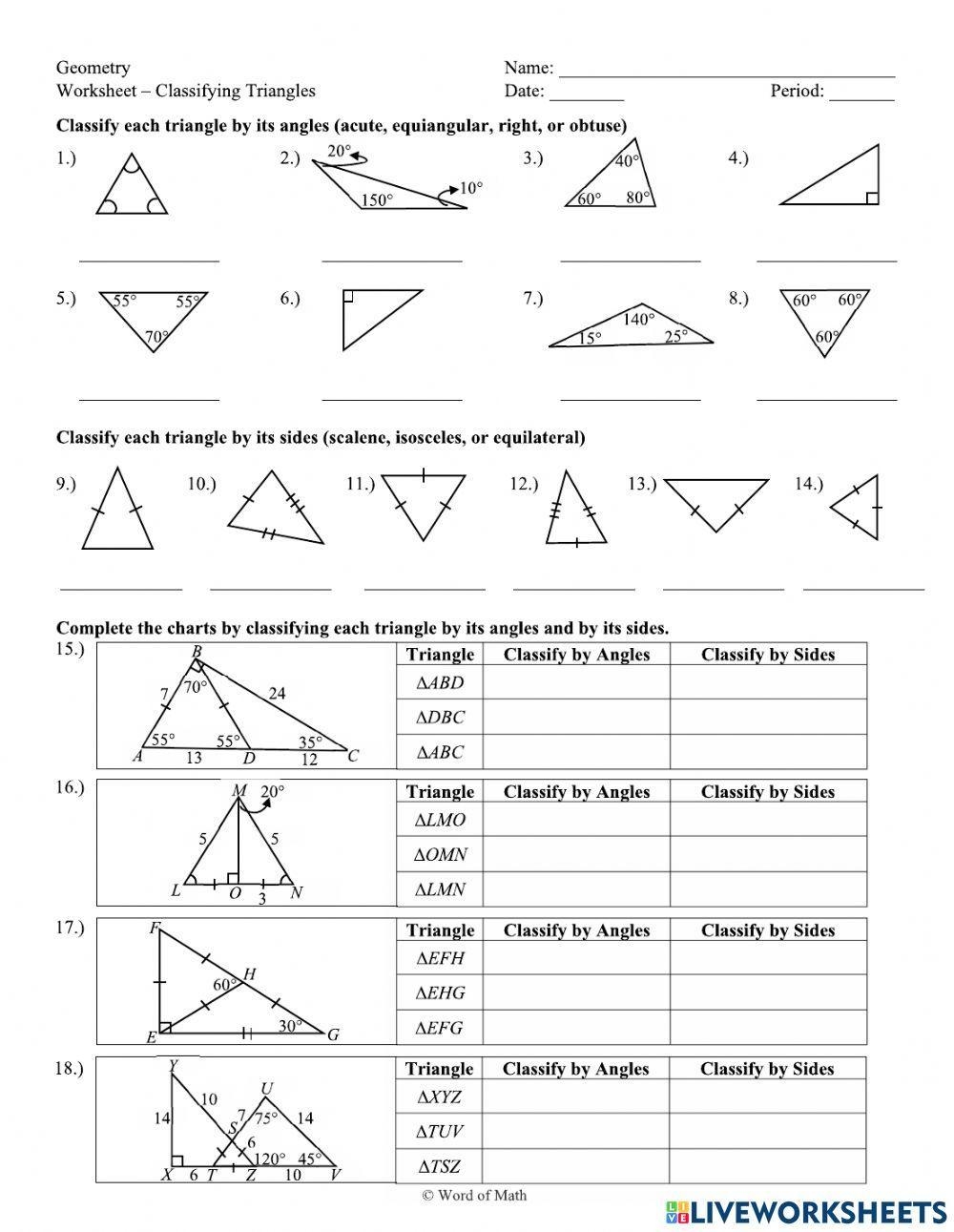 Classifying Triangles Practice Interactive Worksheet Worksheets Library
