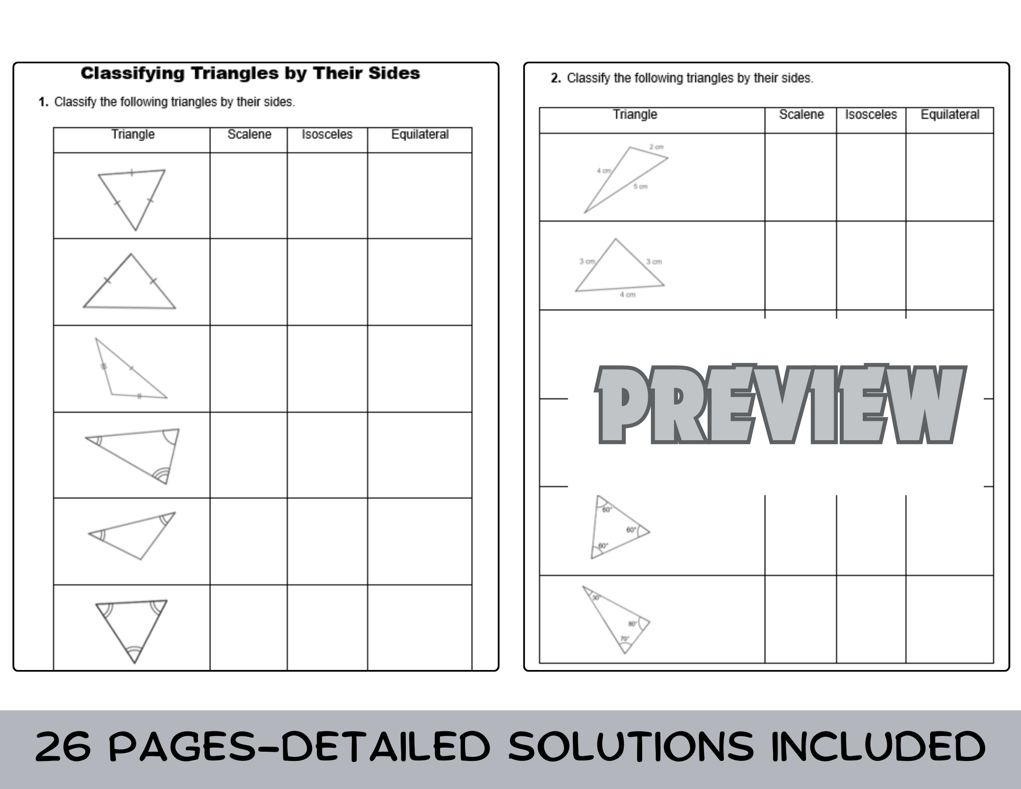 Classifying Triangles Worksheets with Solutions Teaching Resources