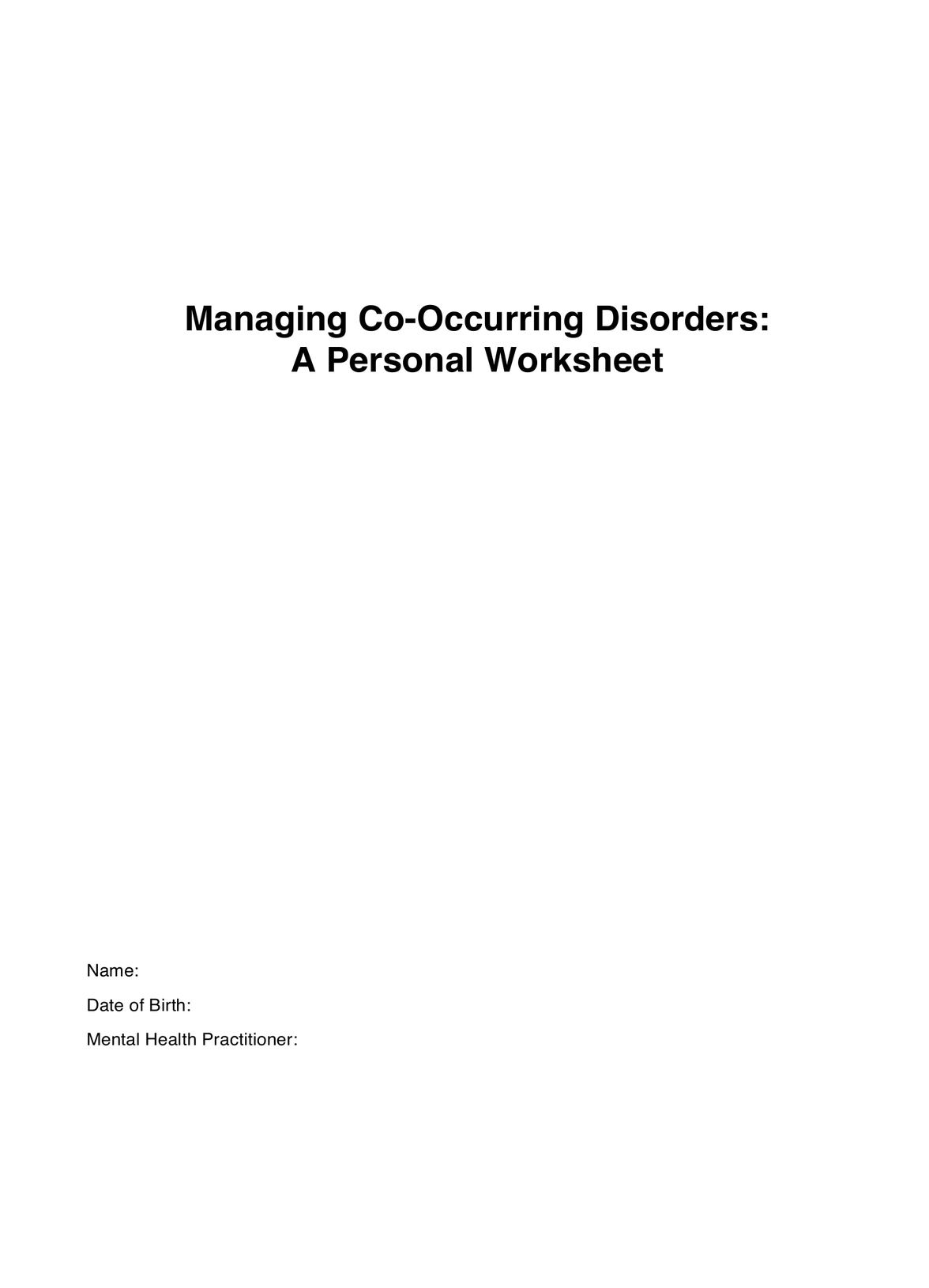 Co occurring Disorders Worksheets PDF