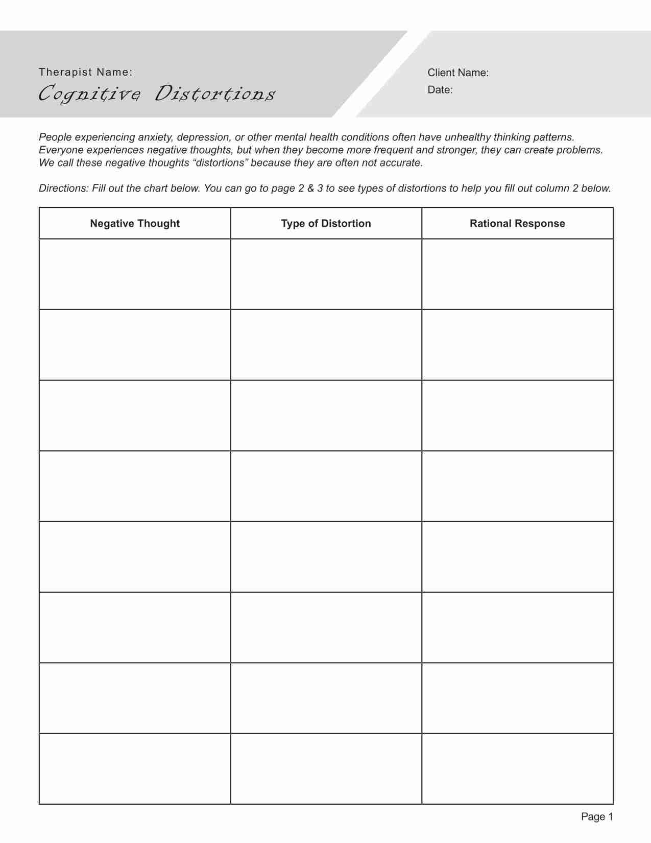 Cognitive Distortions Worksheet PDF TherapyByPro