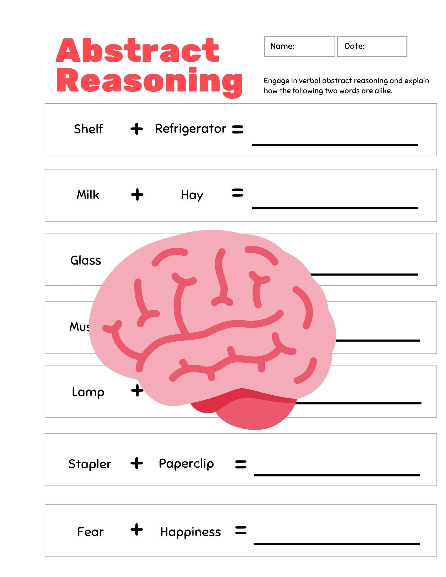 Cognitive Rehabilitation Verbal Abstract Reasoning Worksheet Etsy Canada