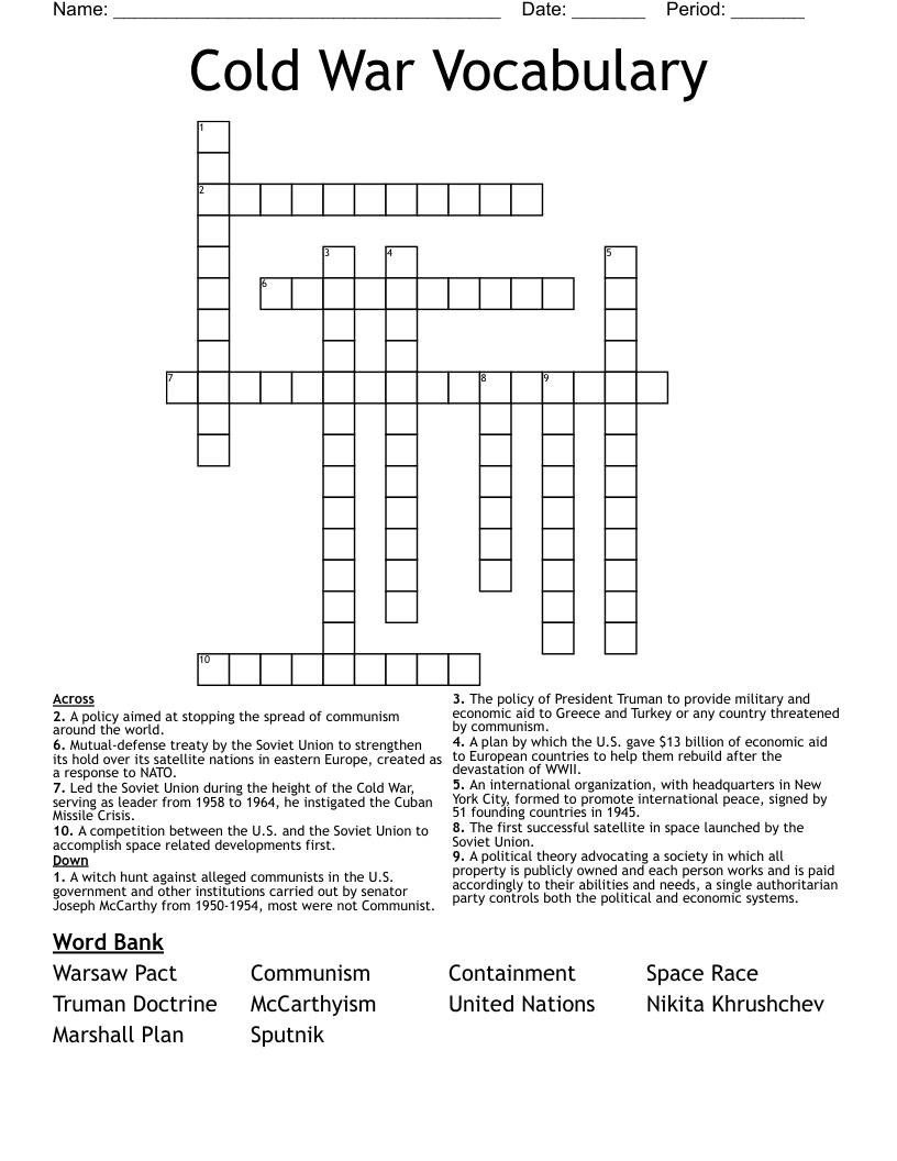 Cold War Vocabulary Crossword WordMint