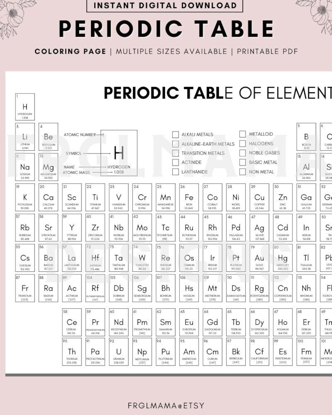 Color Your Own Periodic Table Of Elements Homeschool Printable digital Download Etsy Color Your Own Periodic Table Of Elements Homeschool Printable digital Download Etsy