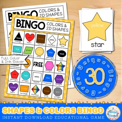 Colors And Shapes Bingo Game For Kids 30 Printable Cards digital Download Etsy