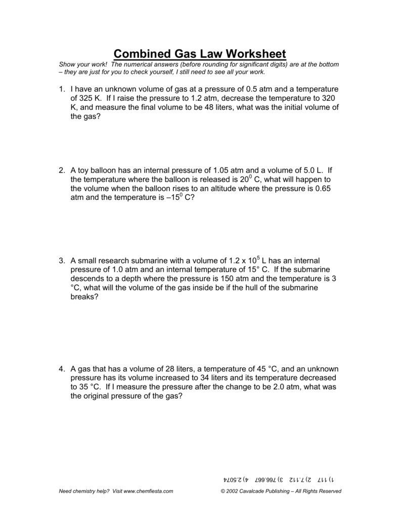 Combined Gas Law Gay Lussac s Law Worksheet Combined Gas Law Gay Lussac s Law Worksheet