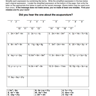 Combining Like Terms Puzzle Worksheet