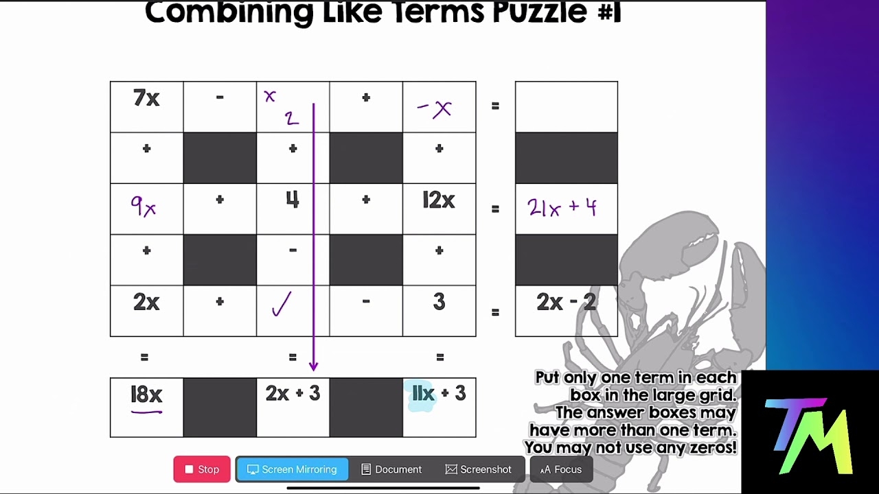 Combining Like Terms Puzzle YouTube