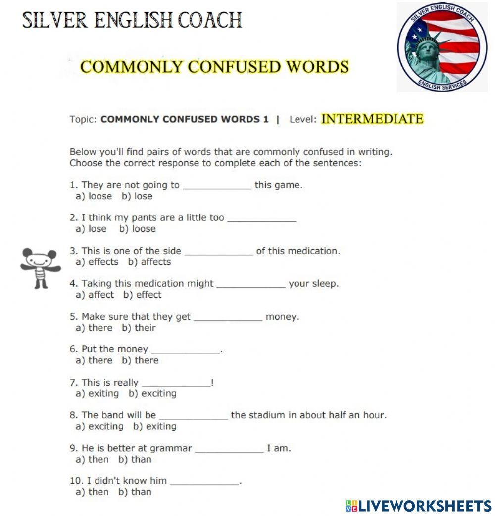 Commonly Confused Words 1 Interactive Worksheet Worksheets Library