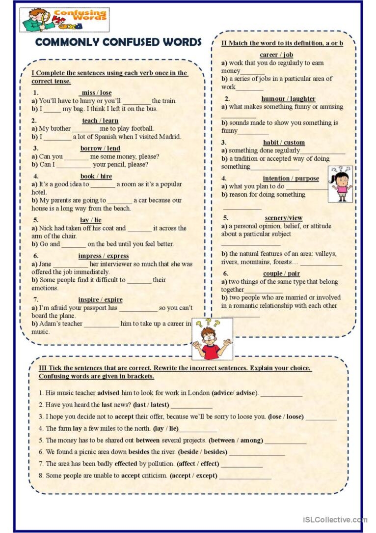 Commonly Confused Words General Gram English ESL Worksheets Pdf Worksheets Library