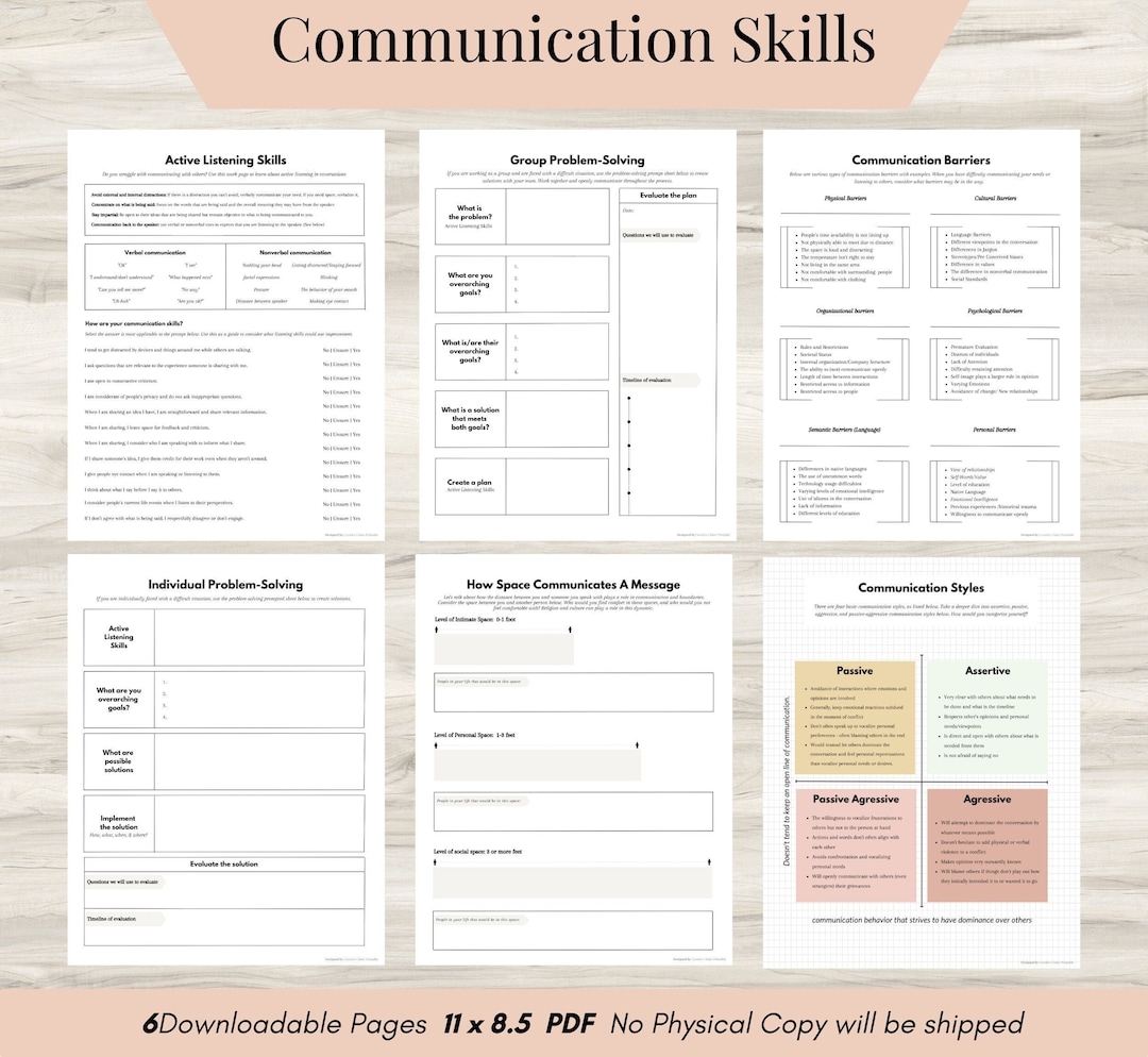 Communication Skills Worksheets Active Listening Problem solving PDF Etsy