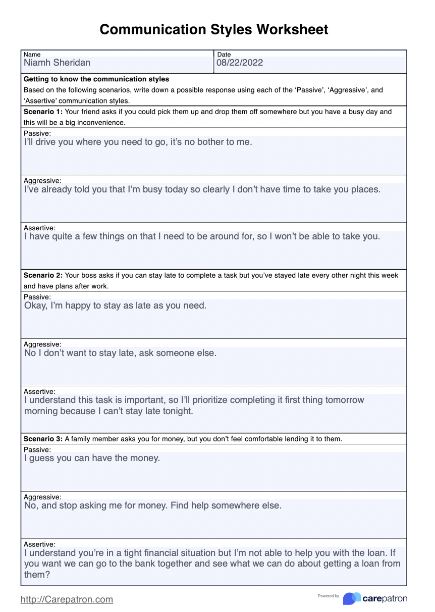 Communication Styles Worksheet Example Free PDF Download Worksheets Library