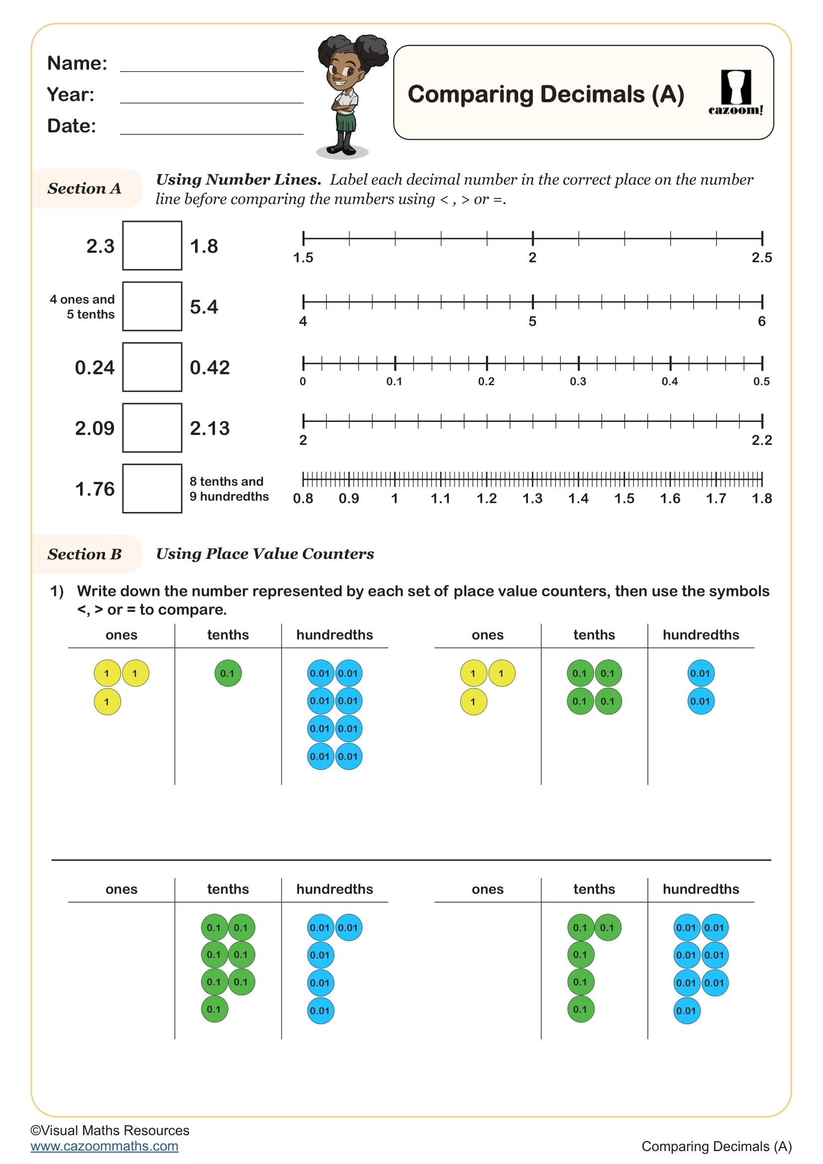 Comparing Decimals A Printable PDF Year 4 Fractions Worksheet Comparing Decimals A Printable PDF Year 4 Fractions Worksheet