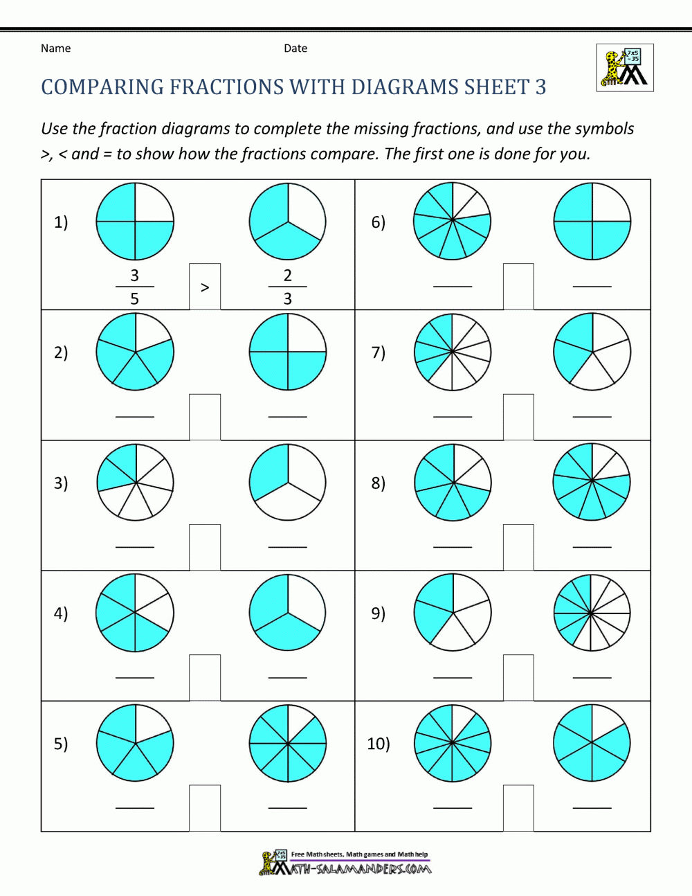 Comparing Fractions Worksheet Comparing Fractions Worksheet