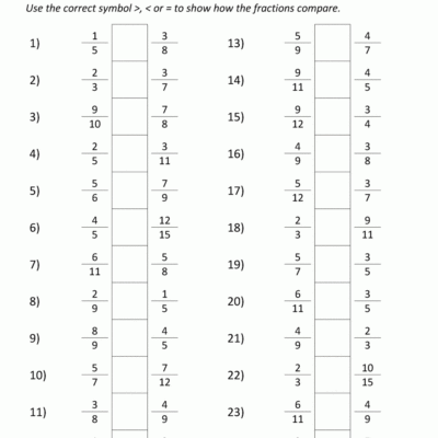 Comparing Fractions Worksheet