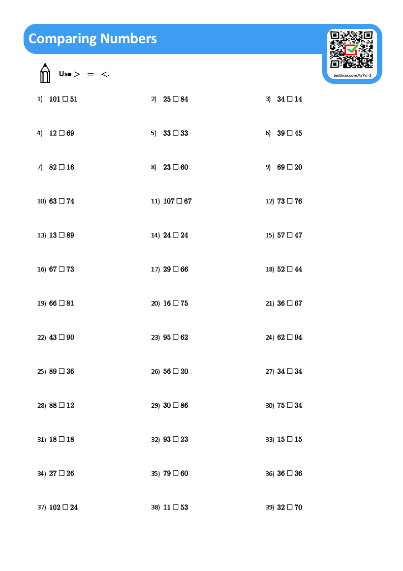 Comparing Numbers Worksheets Comparing Numbers Worksheets