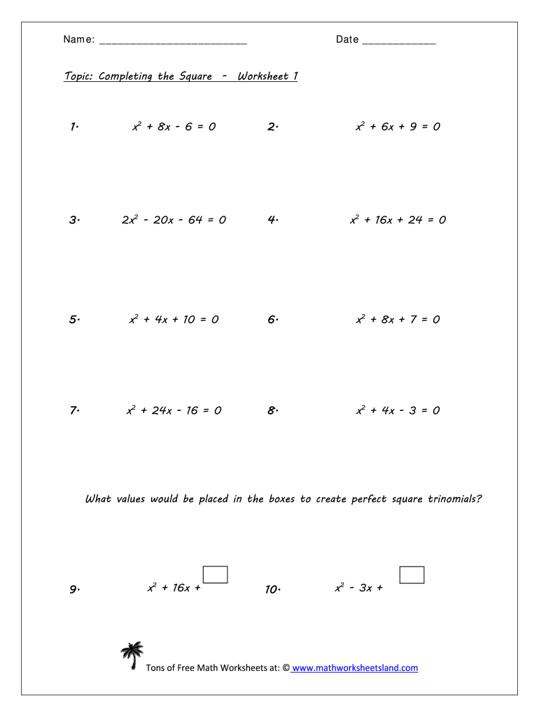Completing The Square Worksheet Fill Out Sign Online DocHub Worksheets Library