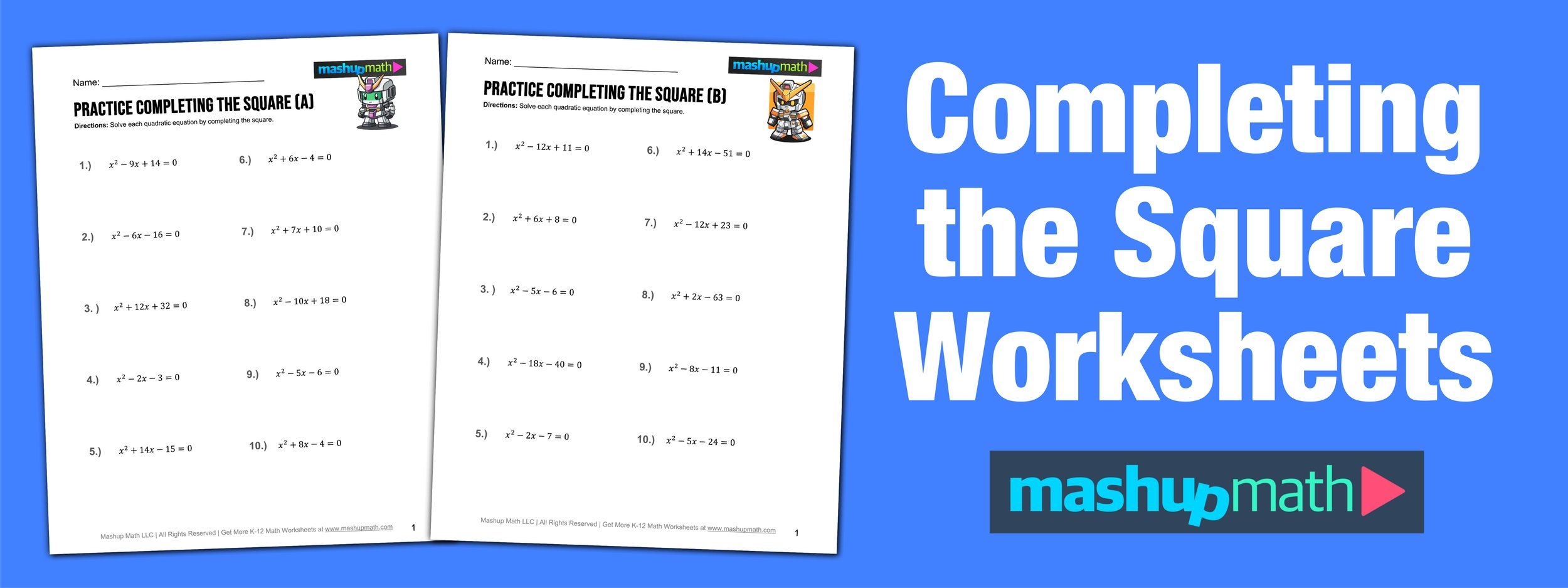 Completing The Square Worksheets Printable With Answers Mashup Math