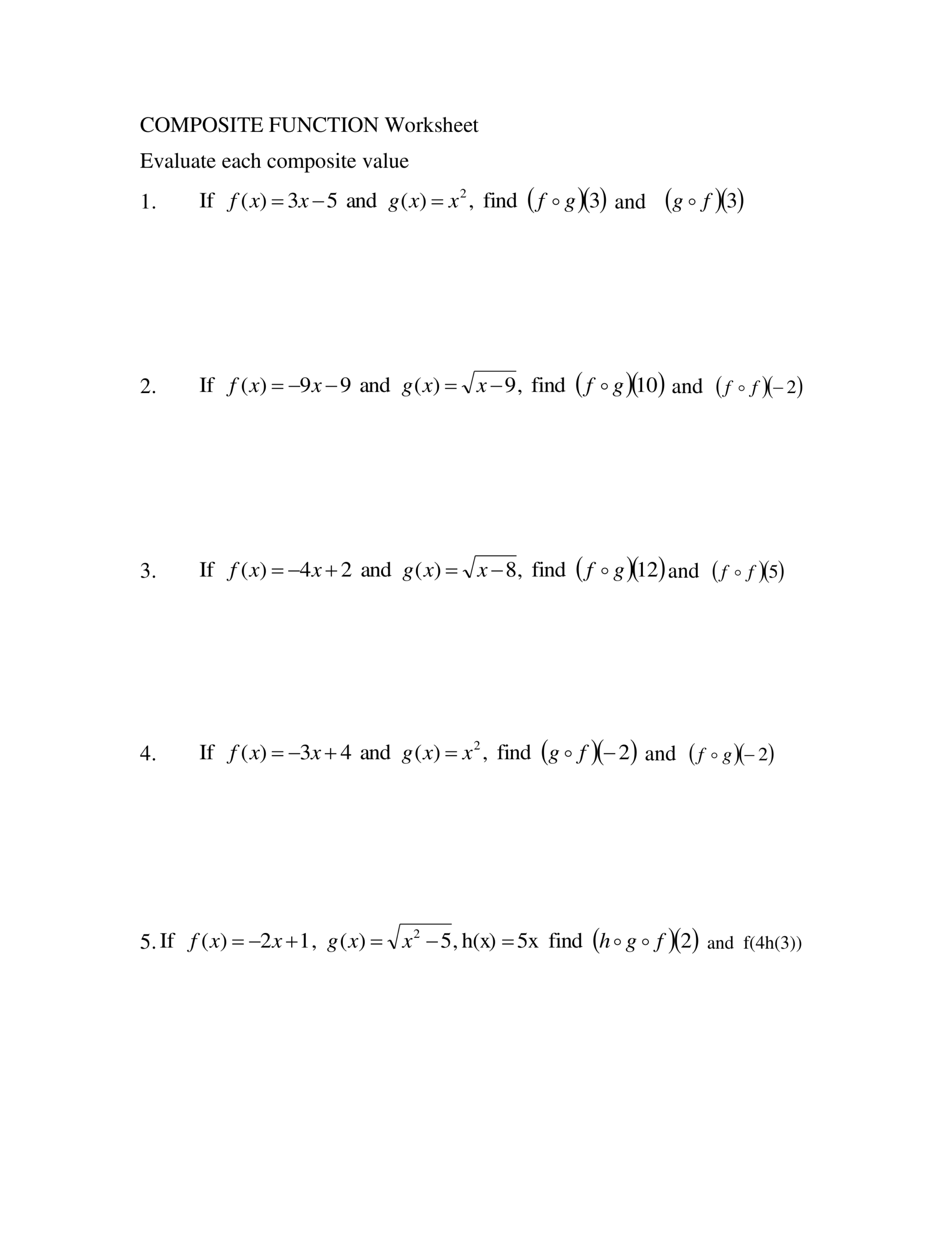 Composite Function Worksheet Marleen Gracom Library Formative