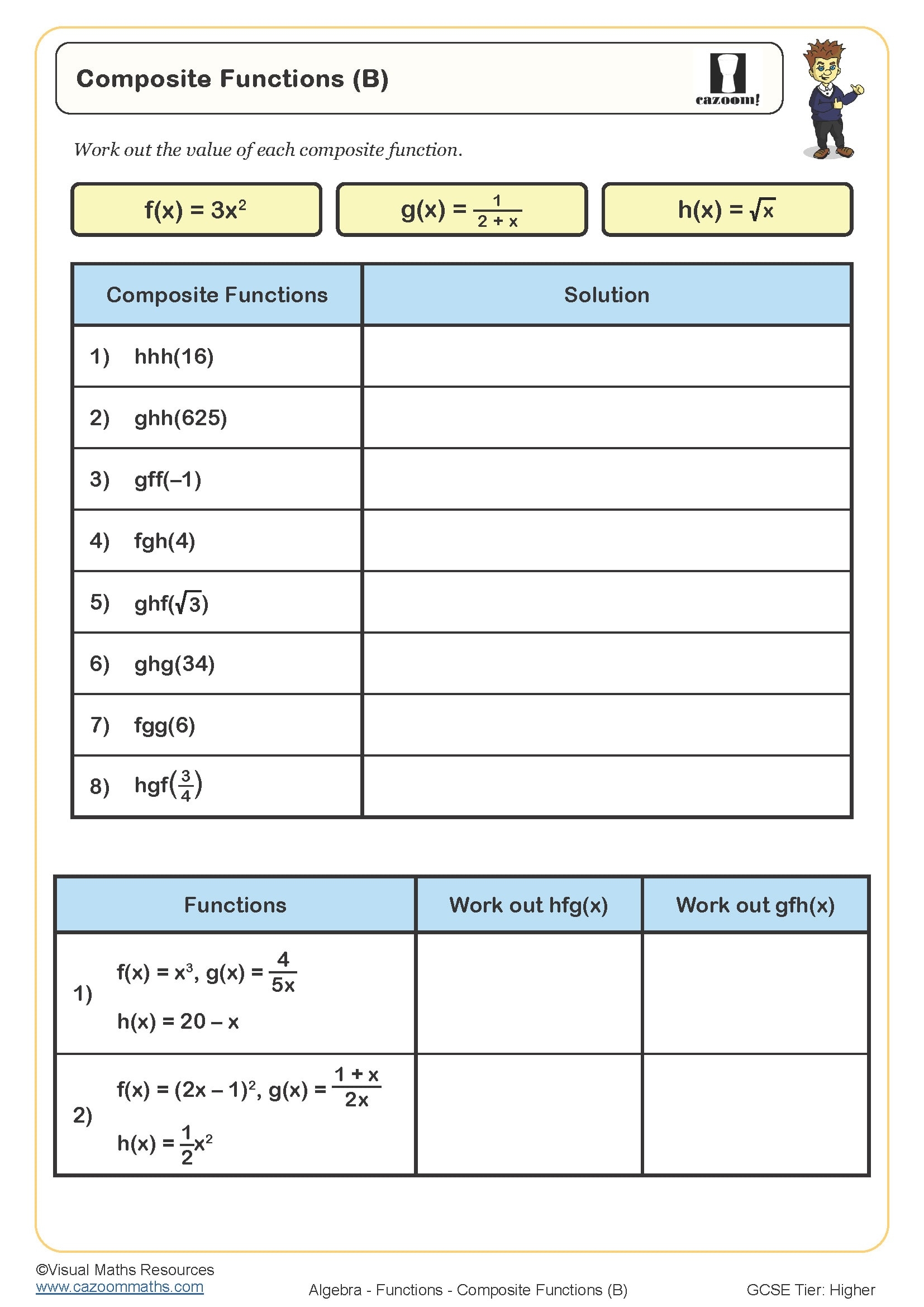 Composite Functions B Worksheet Fun And Engaging PDF Worksheets