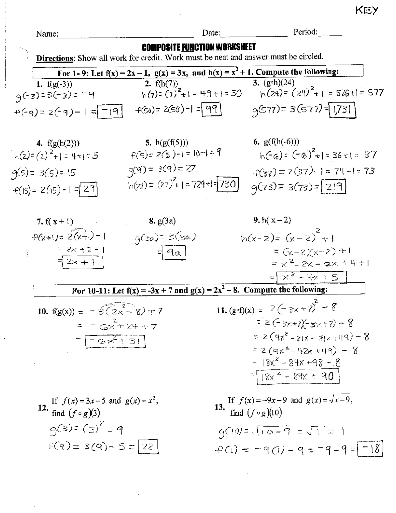 Composite Functions Worksheet With Answers Exercises Algebra Worksheets Library