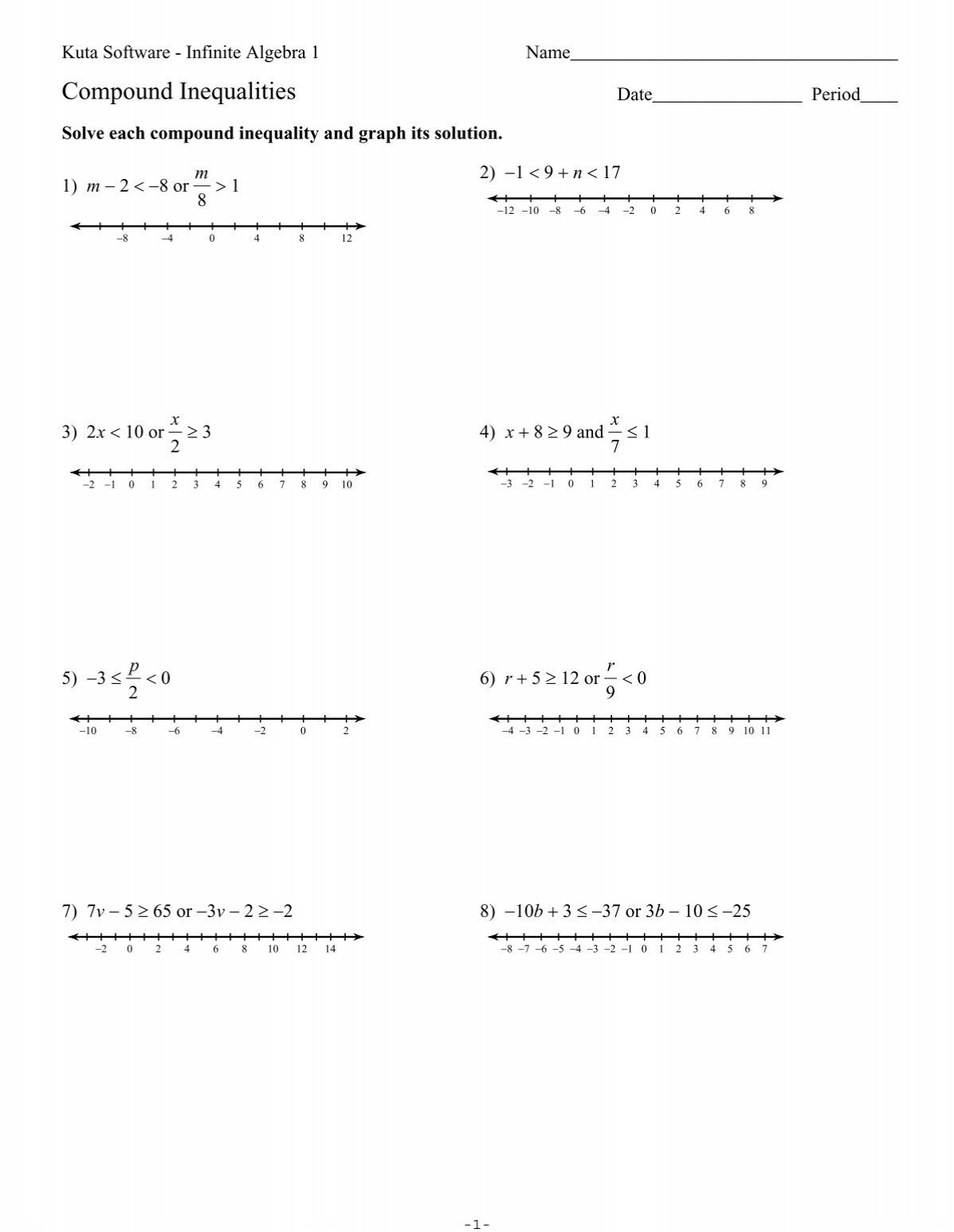 Compound Inequalities ks ia1 Kuta Software