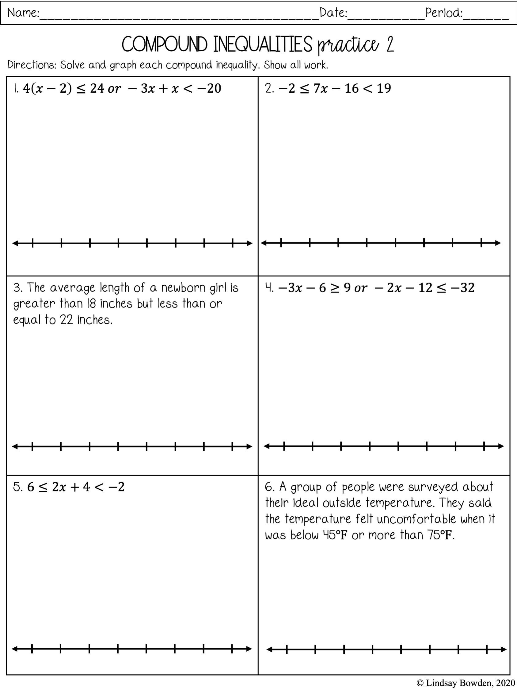 Compound Inequalities Notes And Worksheets Lindsay Bowden Worksheets Library