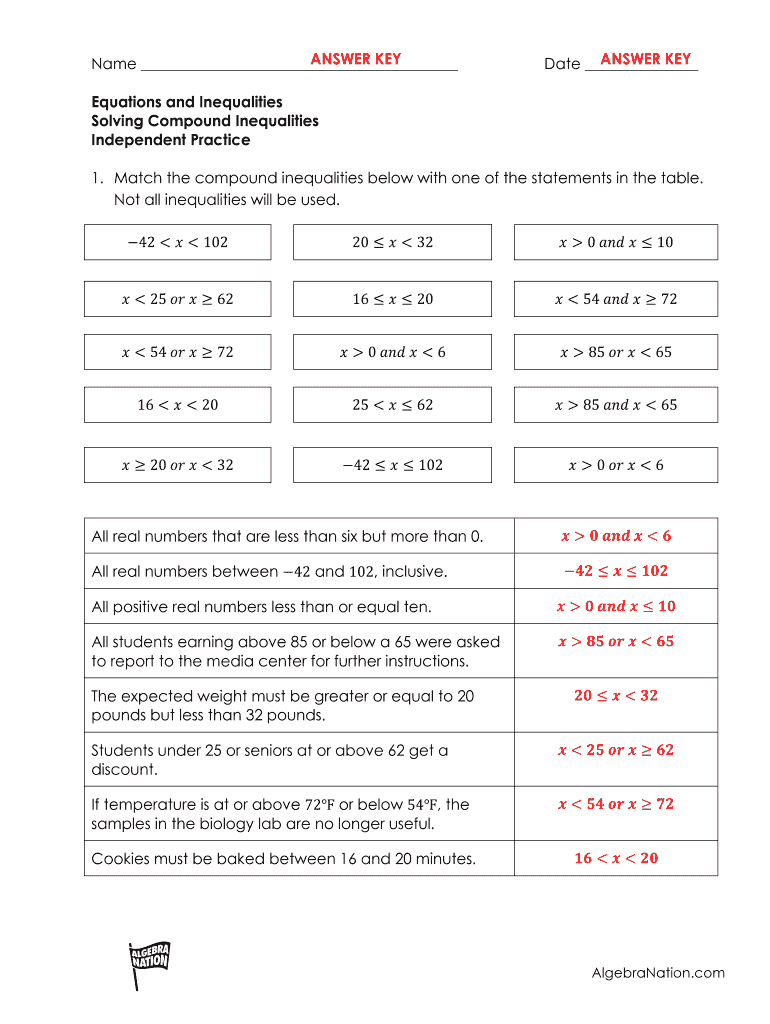 Compound Inequalities Worksheet Pdf Fill Online Printable Fillable Blank PdfFiller Compound Inequalities Worksheet Pdf Fill Online Printable Fillable Blank PdfFiller