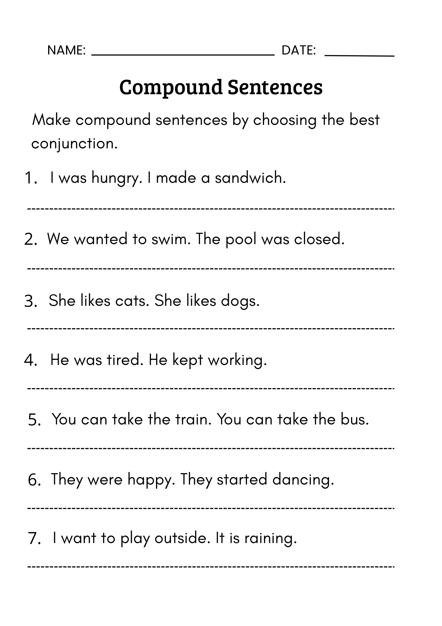 Compound Sentences Worksheets Teaching Resources