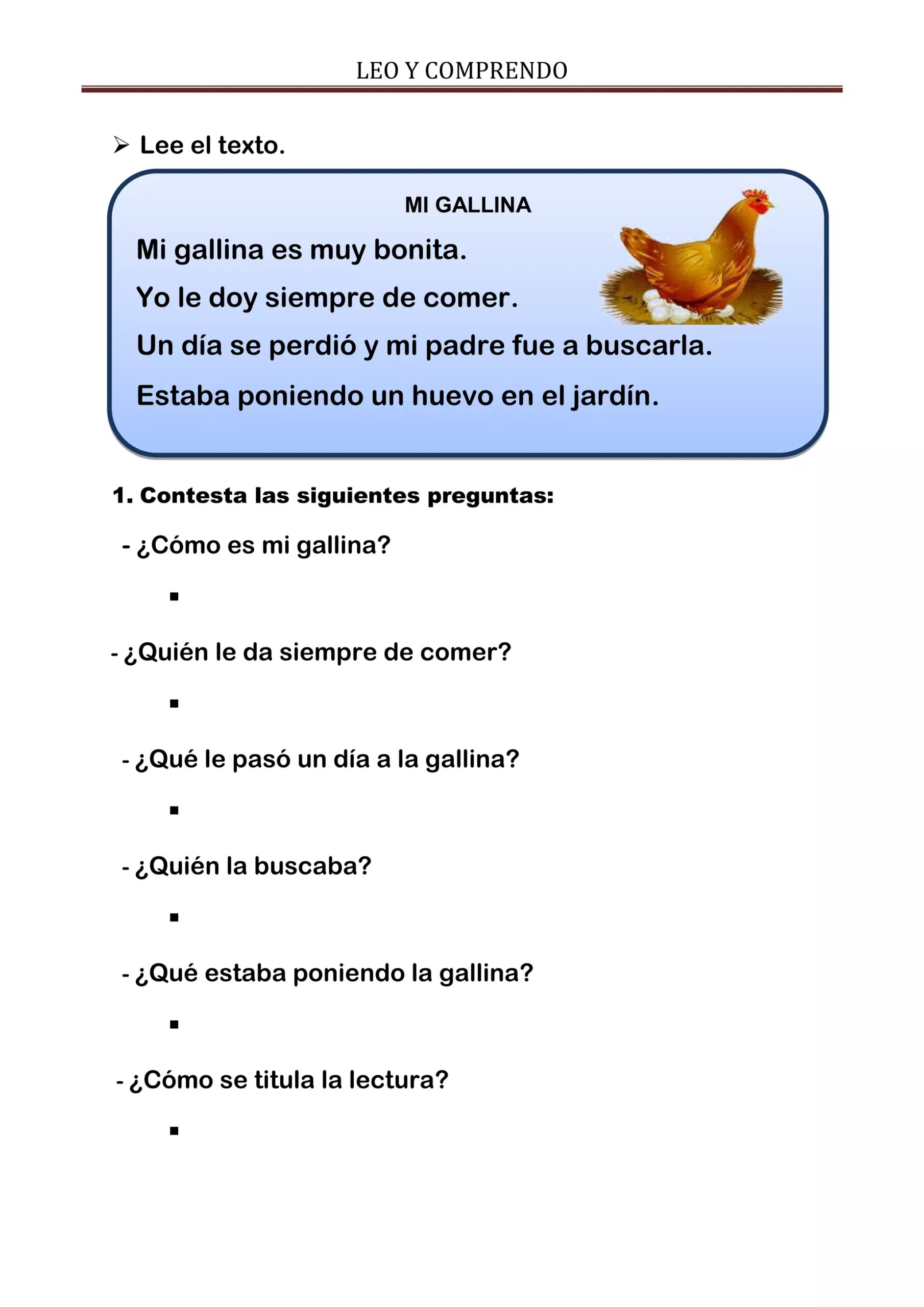 Comprensi n MI GALLINA PDF Comprensi n MI GALLINA PDF