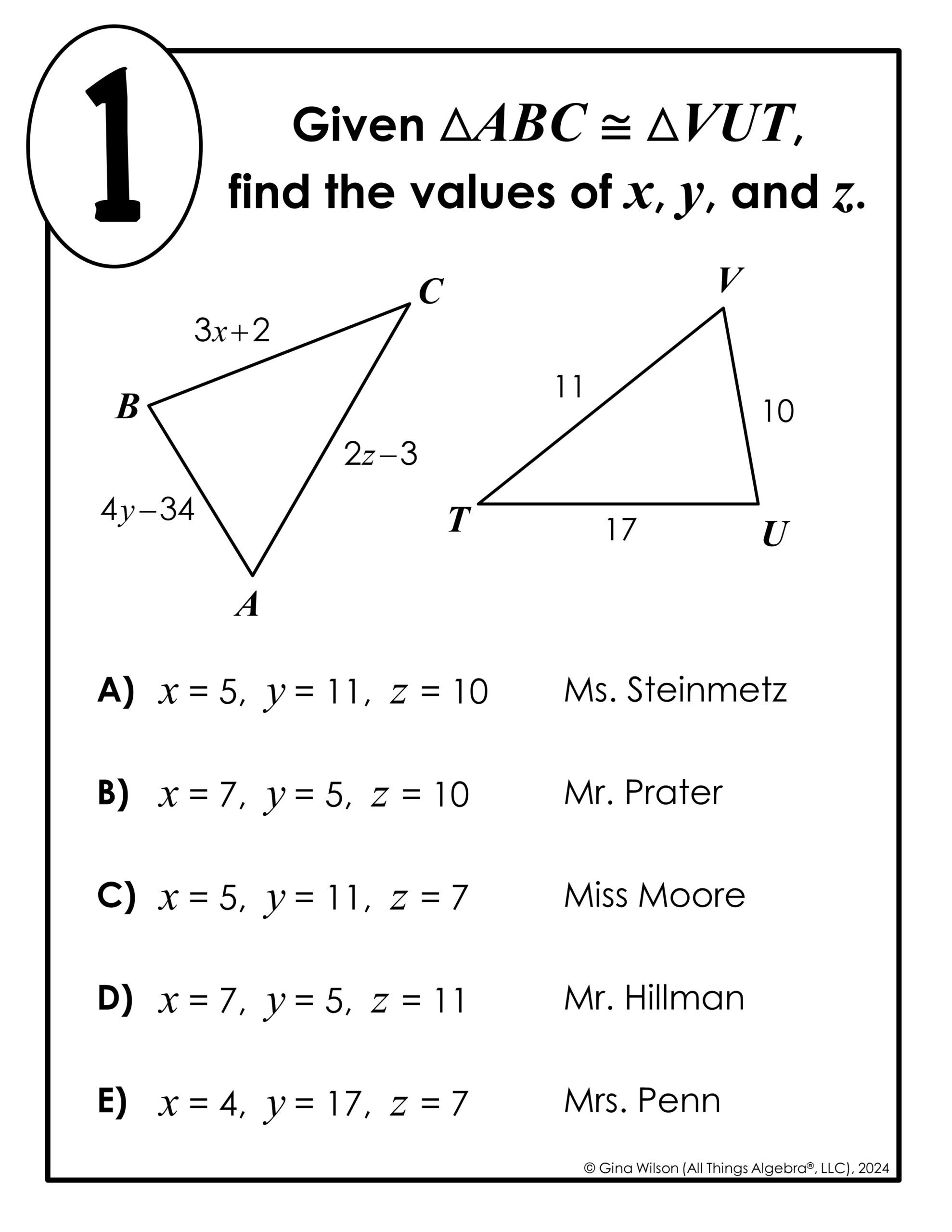 Congruent Triangles Finding Side Angle Measures Math Lib Activity All Things Algebra Congruent Triangles Finding Side Angle Measures Math Lib Activity All Things Algebra