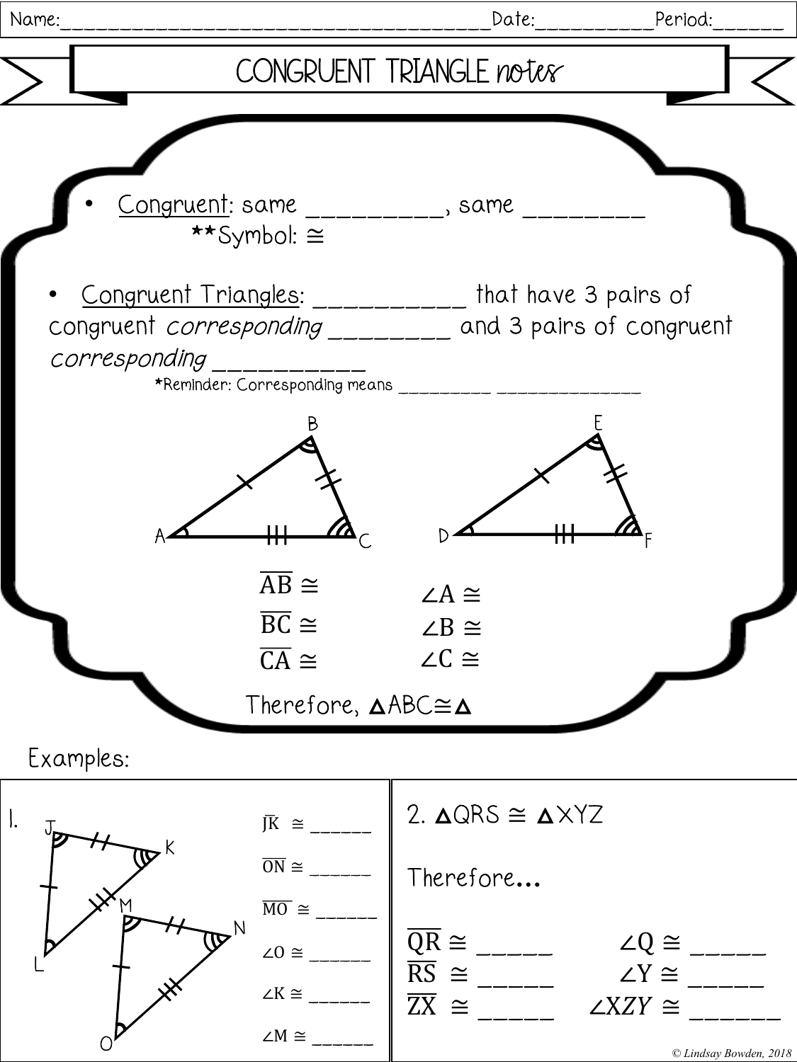 Congruent Triangles Worksheet