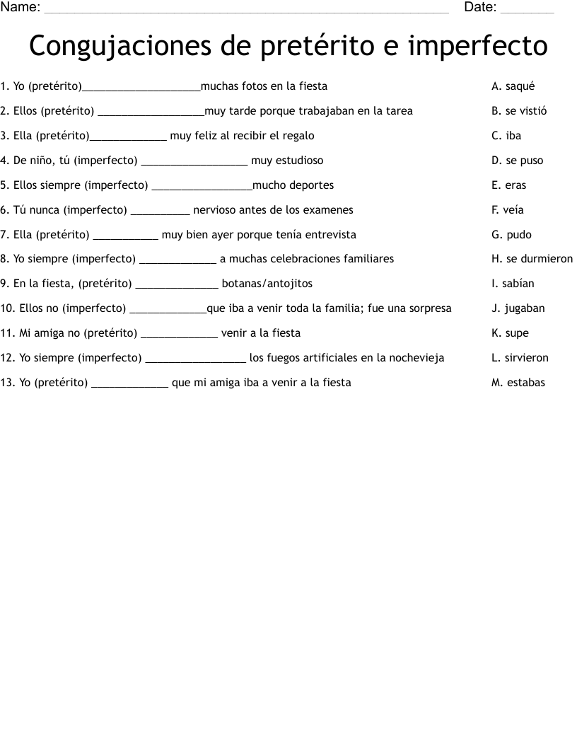 Congujaciones De Pret rito E Imperfecto Worksheet WordMint