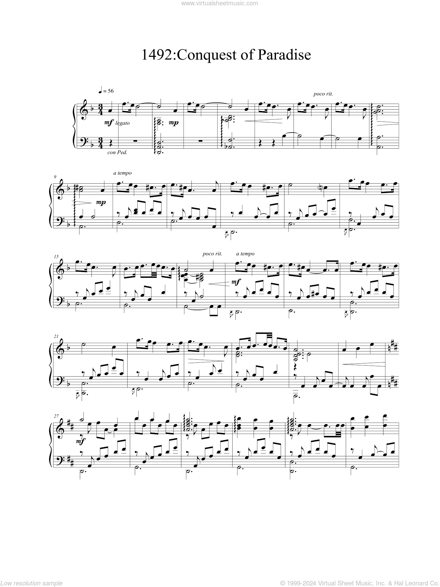 Conquest Of Paradise Sheet Music For Piano Solo PDF 