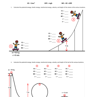 Conservation Of Energy Worksheet KE GPE ME Problems