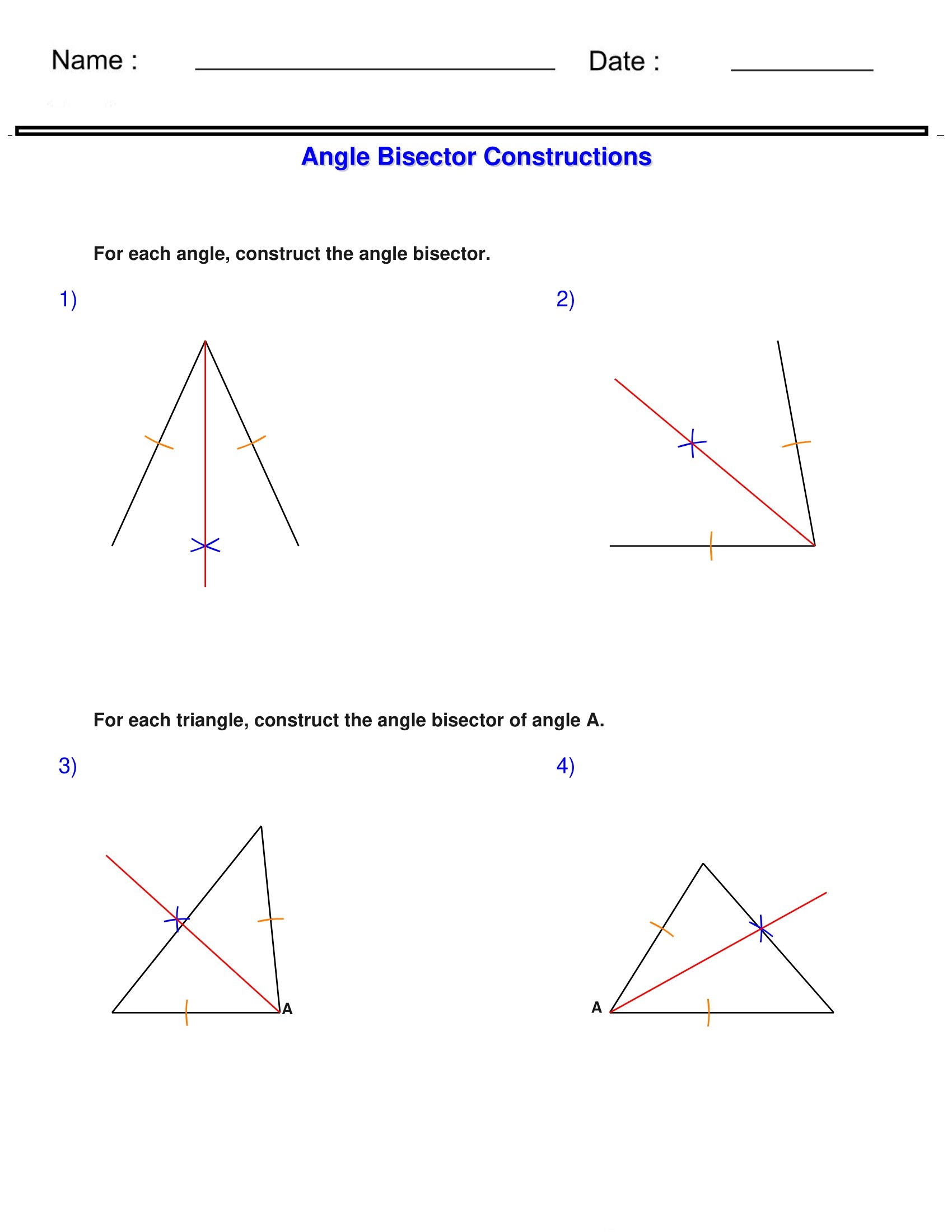 Construct The Angle Bisector Constructions Worksheets Made By Teachers