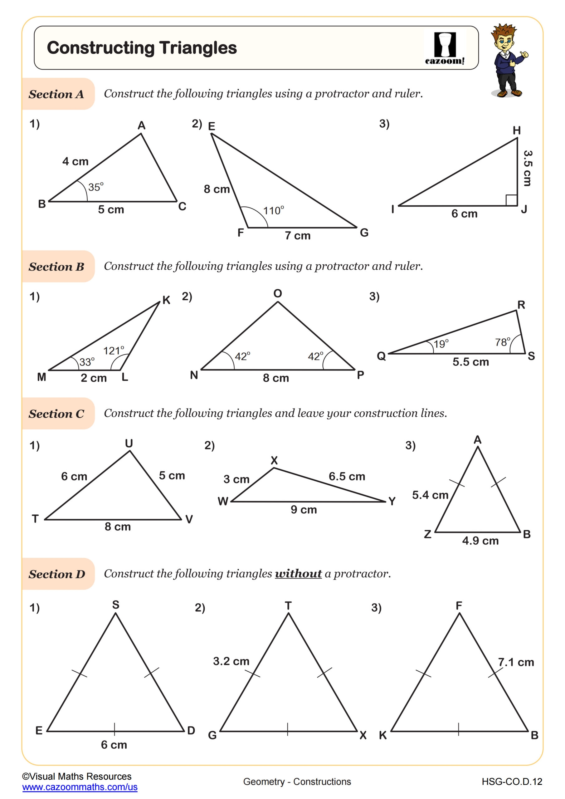 Constructing Triangles Worksheet PDF Printable Geometry Worksheet Cazoom Math Constructing Triangles Worksheet PDF Printable Geometry Worksheet Cazoom Math